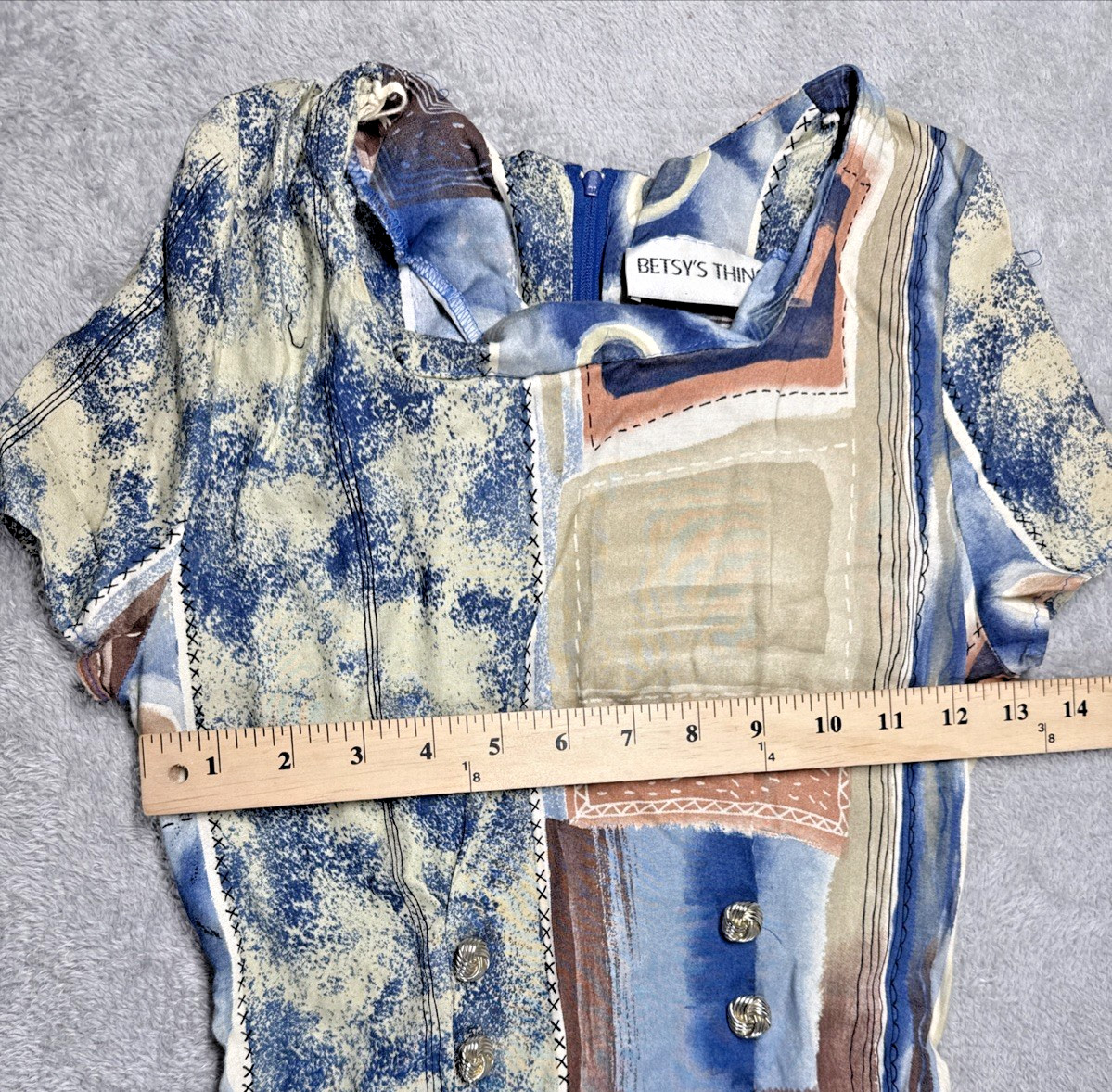 Vintage 80’s Betsy’s Place Women’s Multi-Print Fabrics Midi Dress Size 5/6