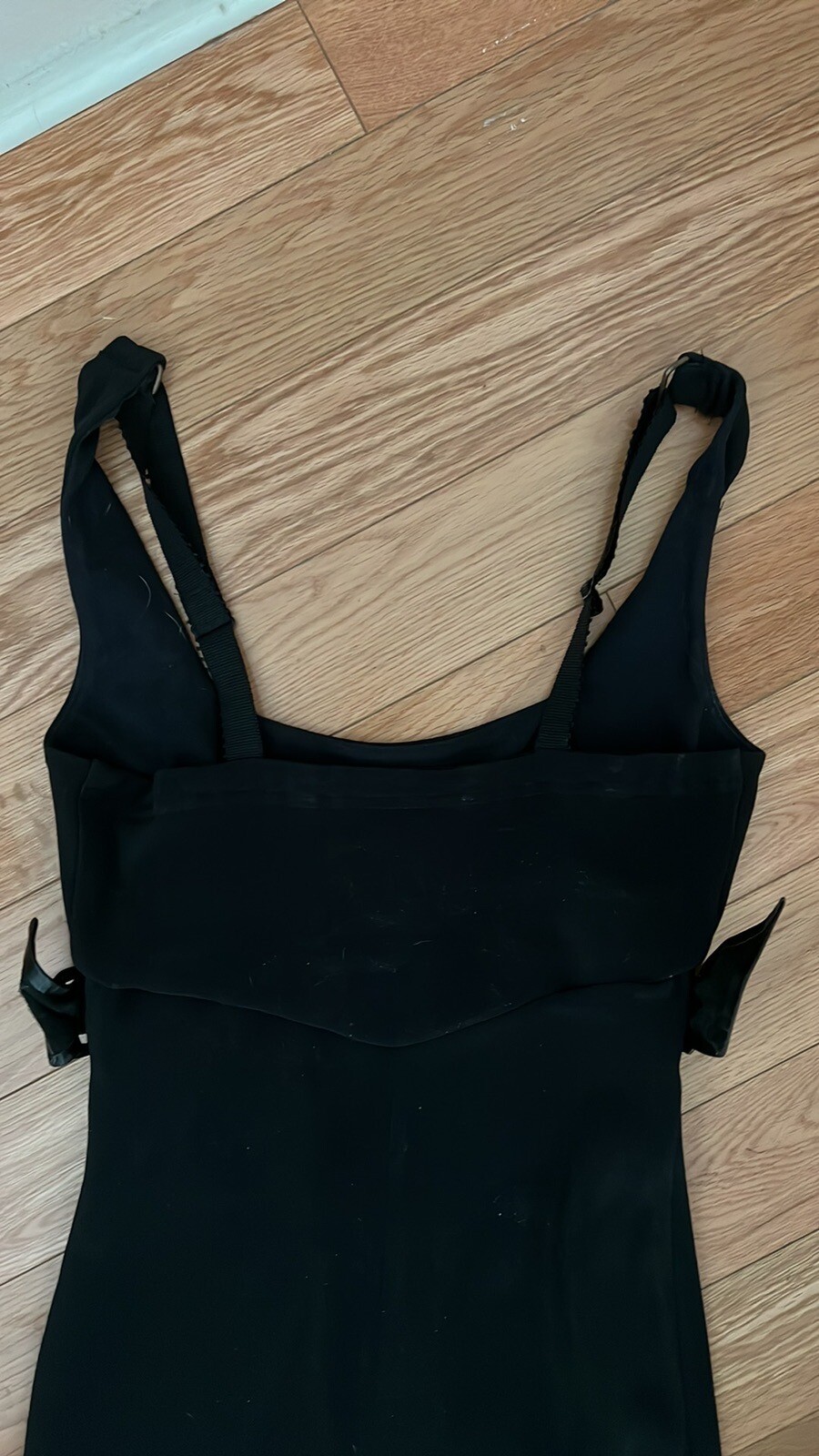 Vintage Brandenburg Maille black midi fitted/ leather accents made in USA sz S