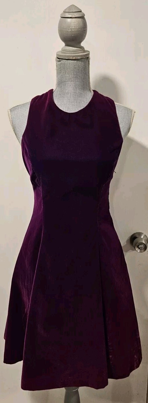 Scarlet Nite Size 5/6 Purple Velvet Mini Dress Chiffon Fit And Flare Vintage 80s