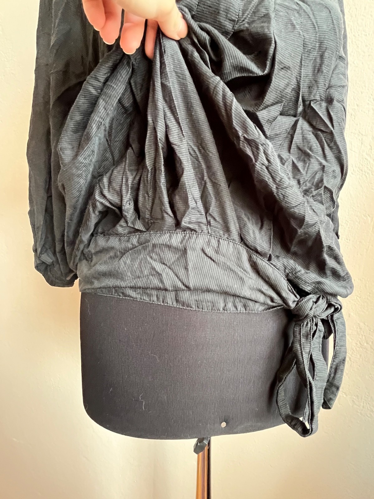 Diesel Vintage Y2K Crinkled Draped Blouse Black Asymmetrical Tie Hem Size S