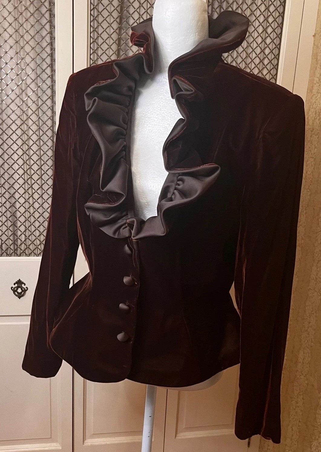Vintage Velvet Pant Suit Ruffle Portrait Collar Bridgerton Renfair 2pc As Is