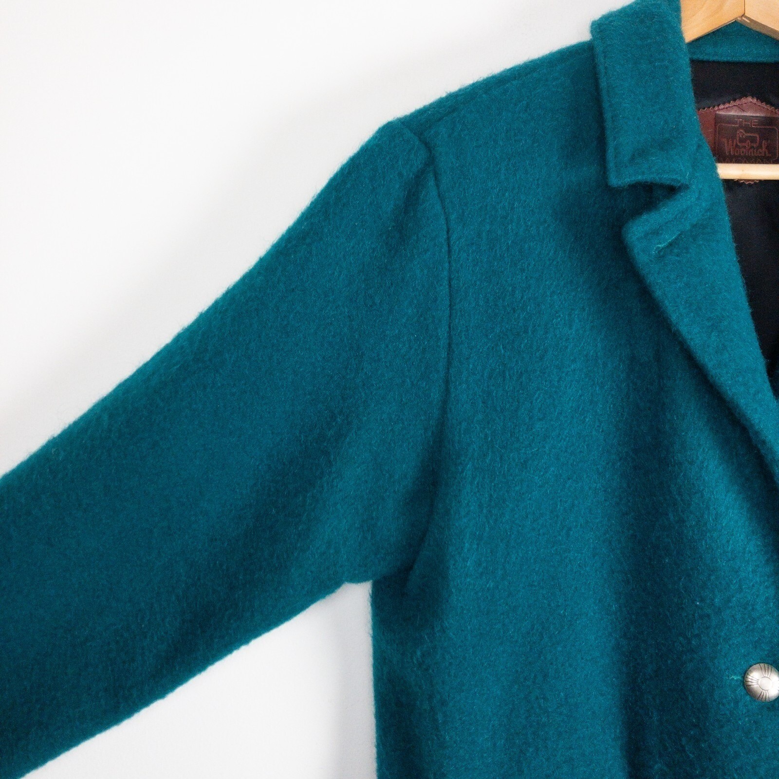 Woolrich Wool Coat Womens M Teal Blue Vintage Made in USA Button Front Jacket