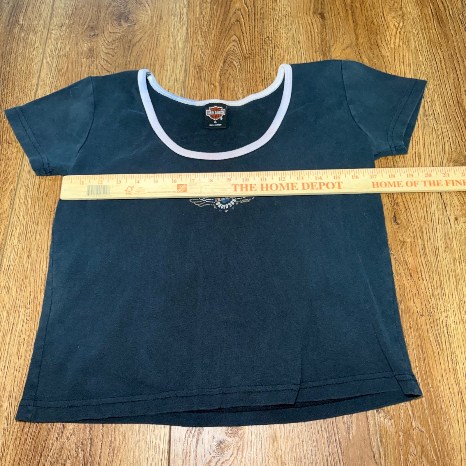 VTG 1995 Harley Davidson Rules Womens XL Baby Tee Houston TX Ringer Shirt USA