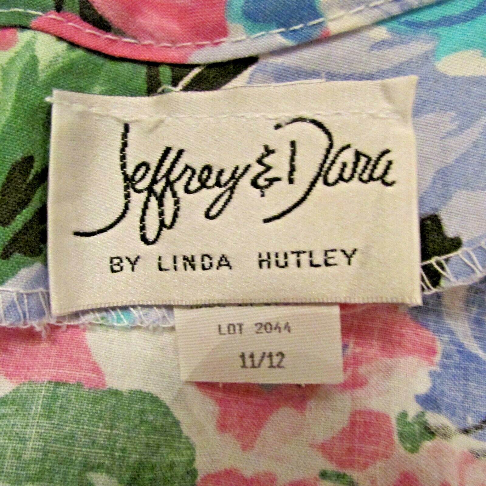 80s Jeffrey & Dara Linda Hutley Cotton Floral Smoked Bodice Dress 11/12 USA made