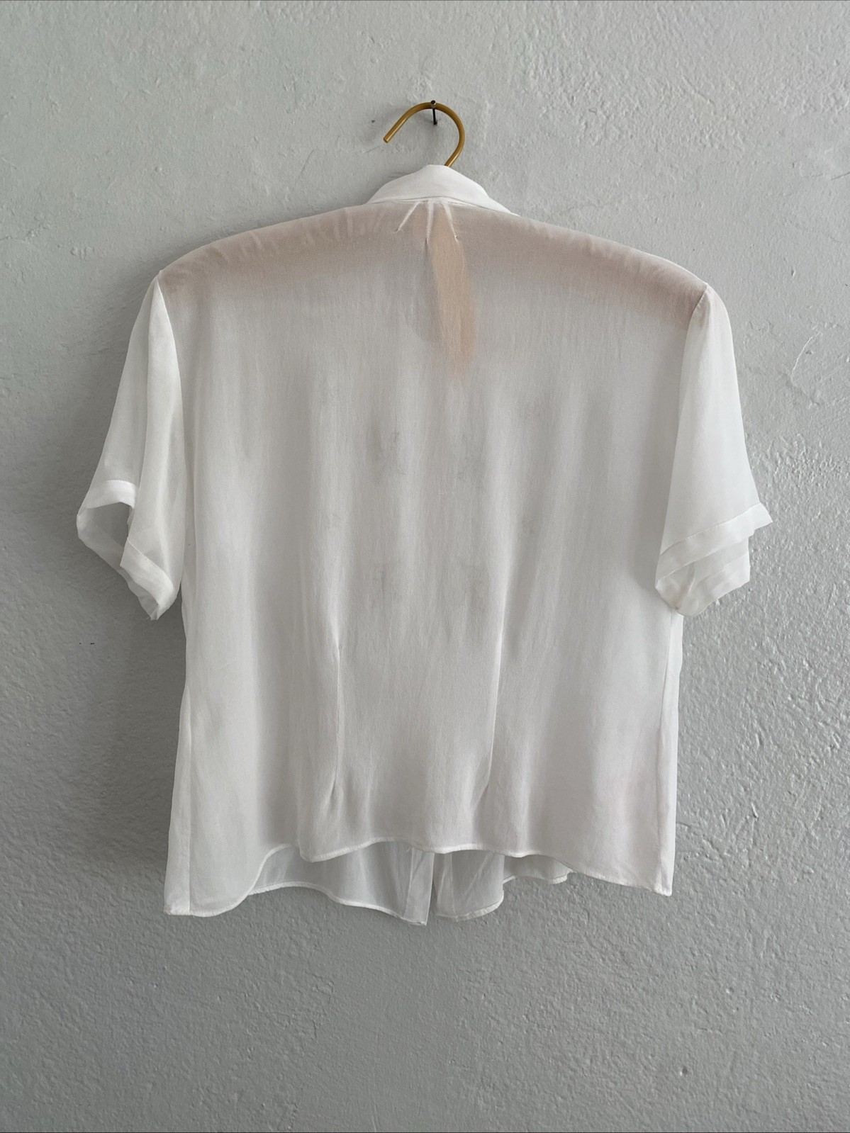 Vintage 30s 40s White Rayon Crepe Collared Blouse Floral Embroidered Top sz XS S