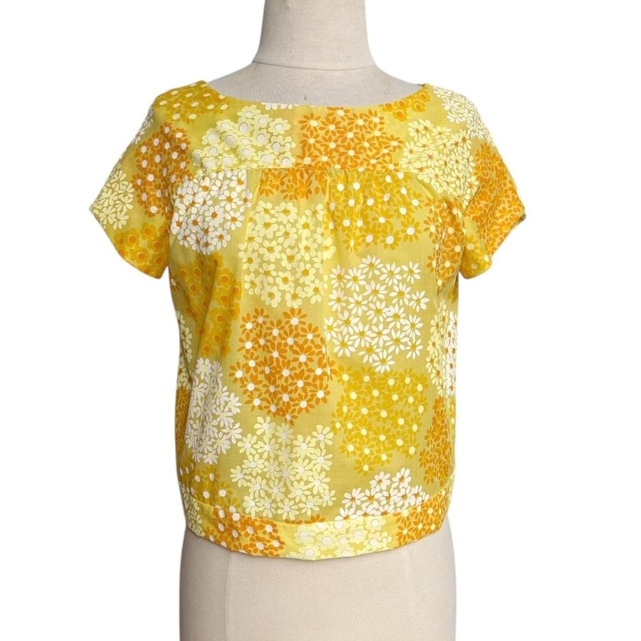 60s vintage Daisy relaxed top retro boho flower print hippy short cap sleeve