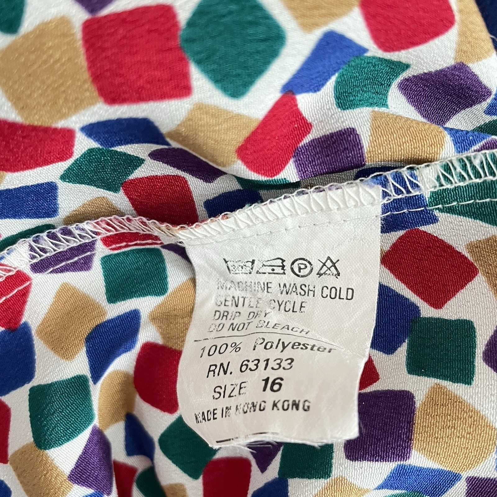 Bleyle Geometric Square Print Blouse Women 16 Multicolor Excellent Vintage 80s