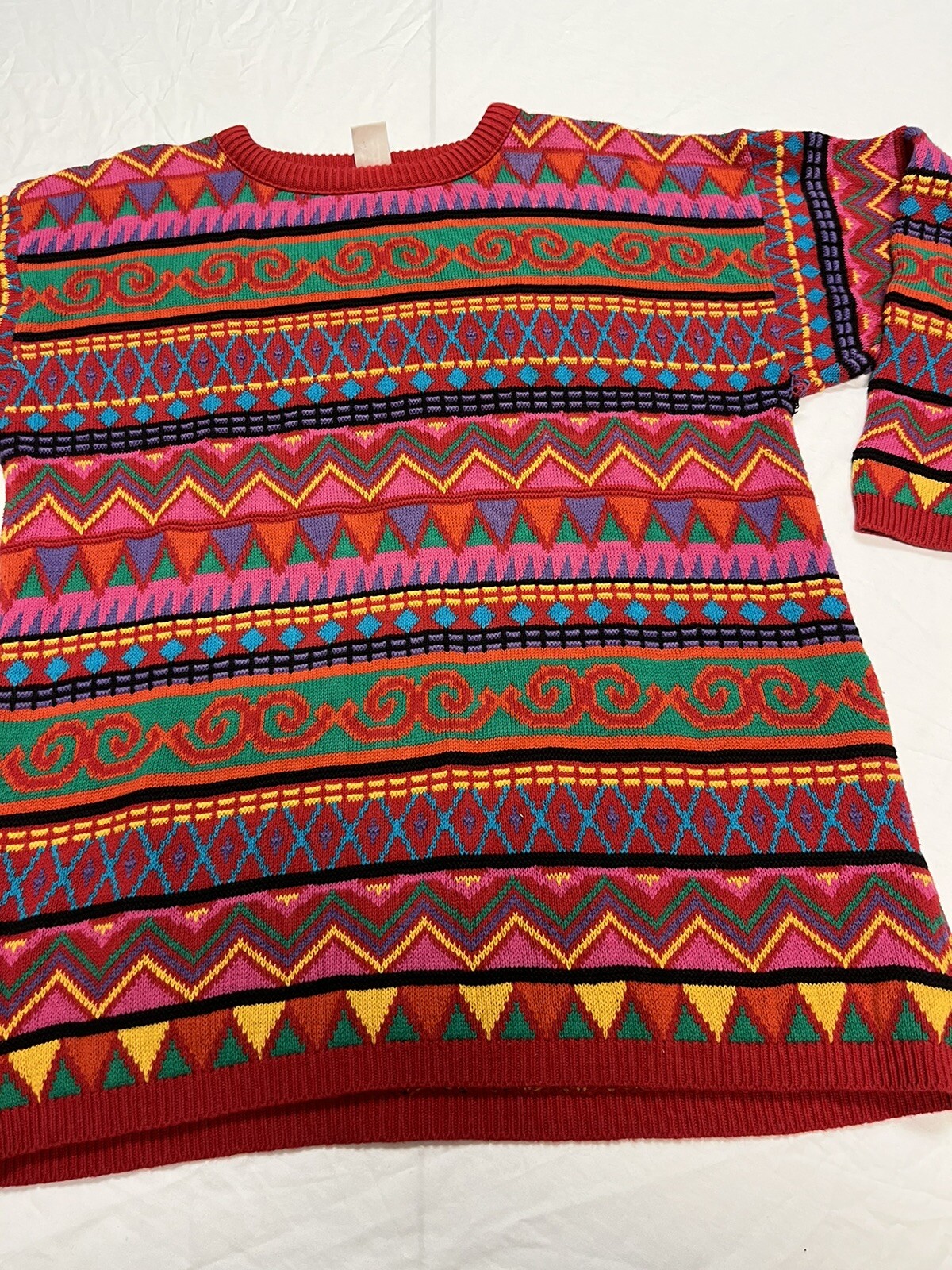 Vtg Clifford Wills Women’s M L Colorful Oversized Sweater Hip Hop 80s 90s *HOLE
