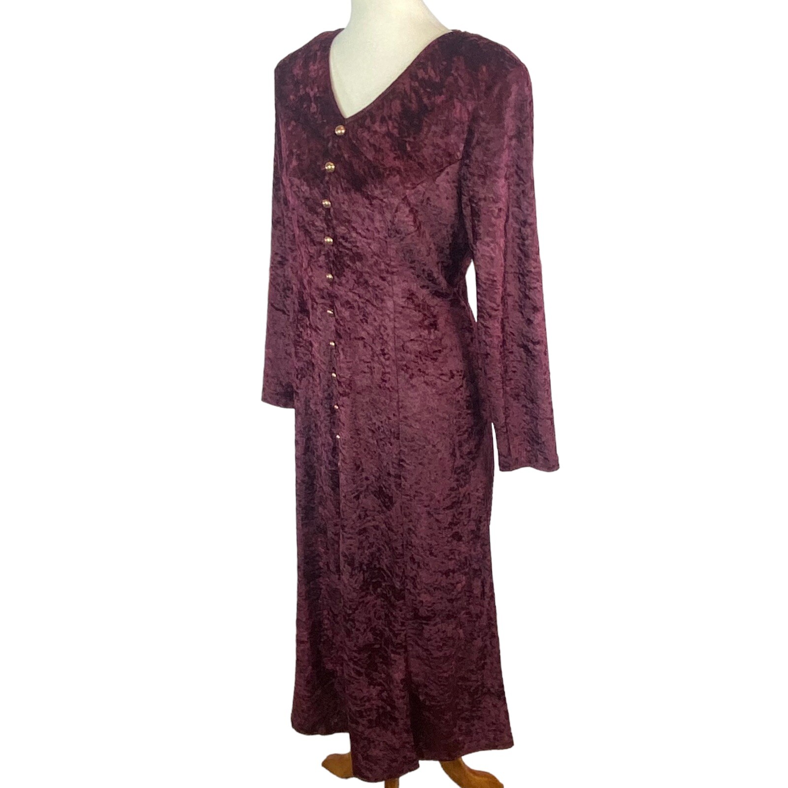 VTG Brett Alixander Womans Crushed Velvet Dress Size 12 Maroon Tie Back