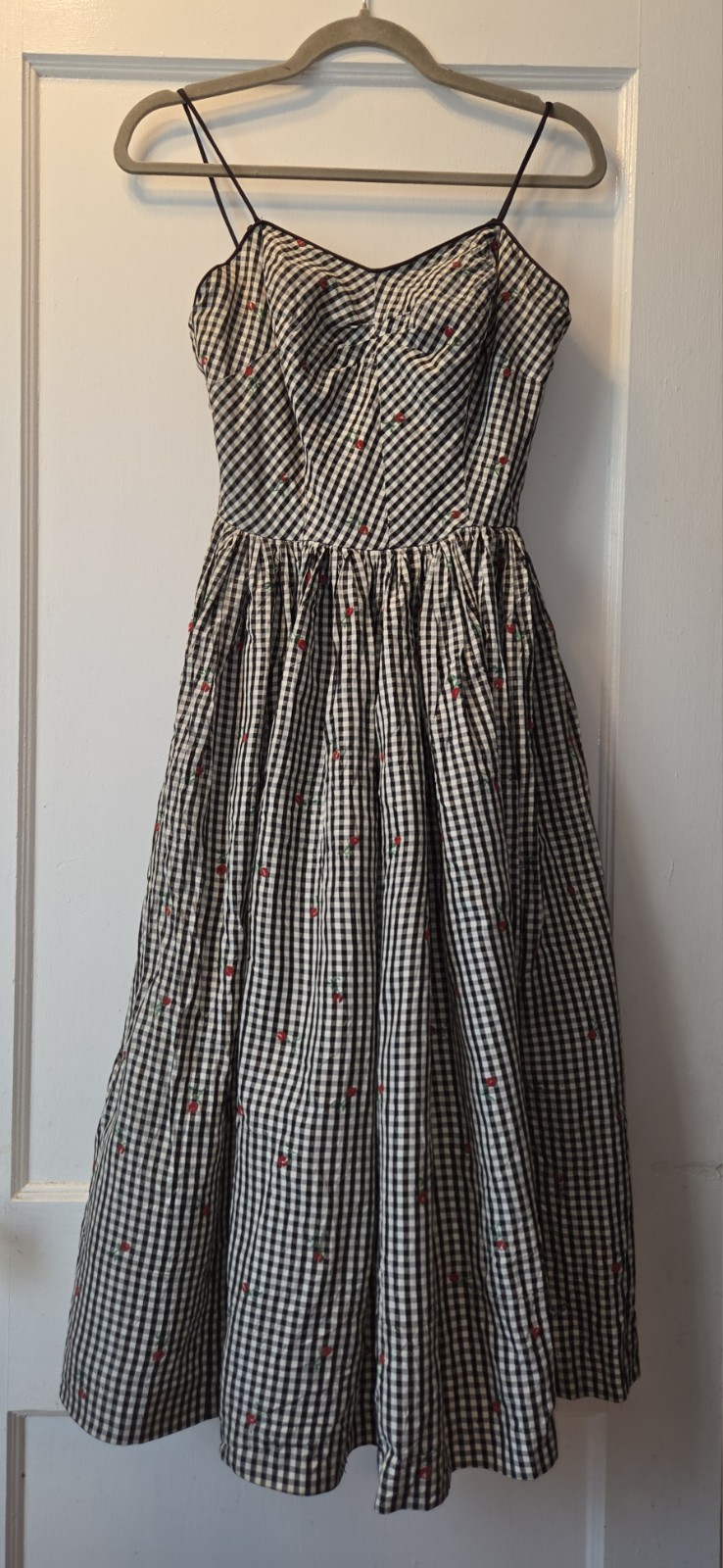 Vintage 60’s Julie Miller Black And White Gingham And Red Rose Sundress. 12