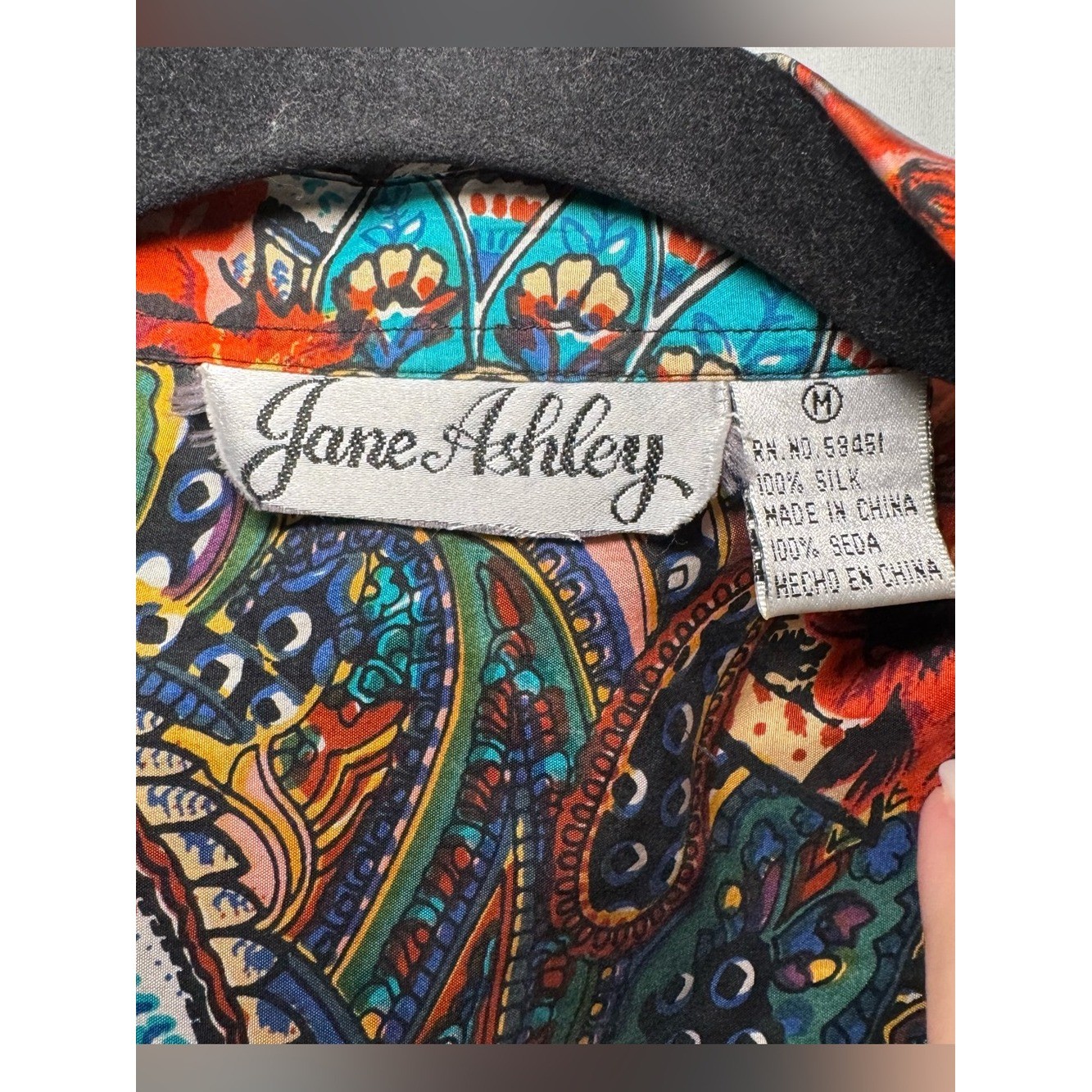 VTG Jane Ashley 100% Silk Paisley Floral Button Down Blouse Tunic M