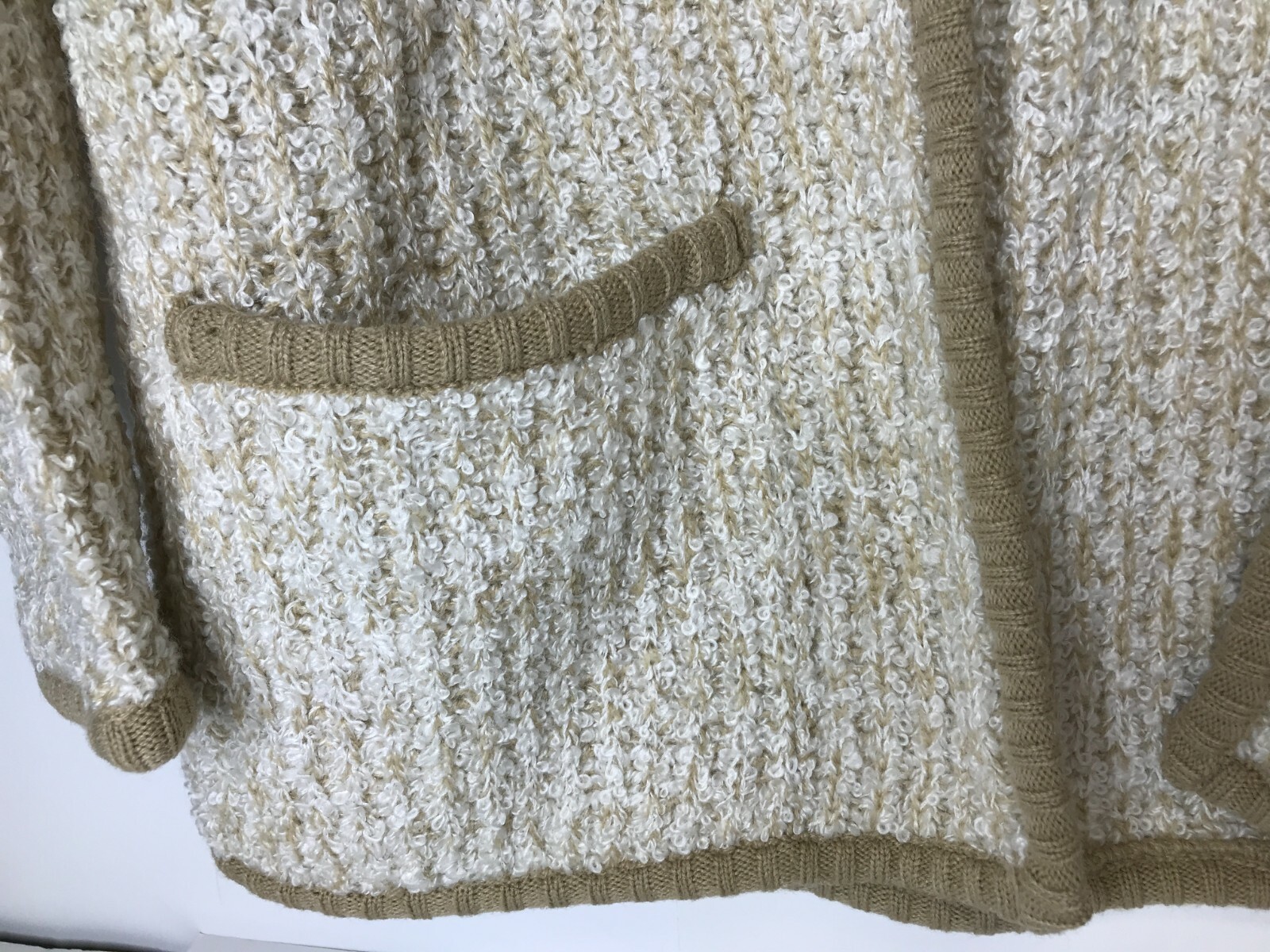 Vintage Stepping Stones Women’s Open Cardigan Beige/Off White Front Pockets-M