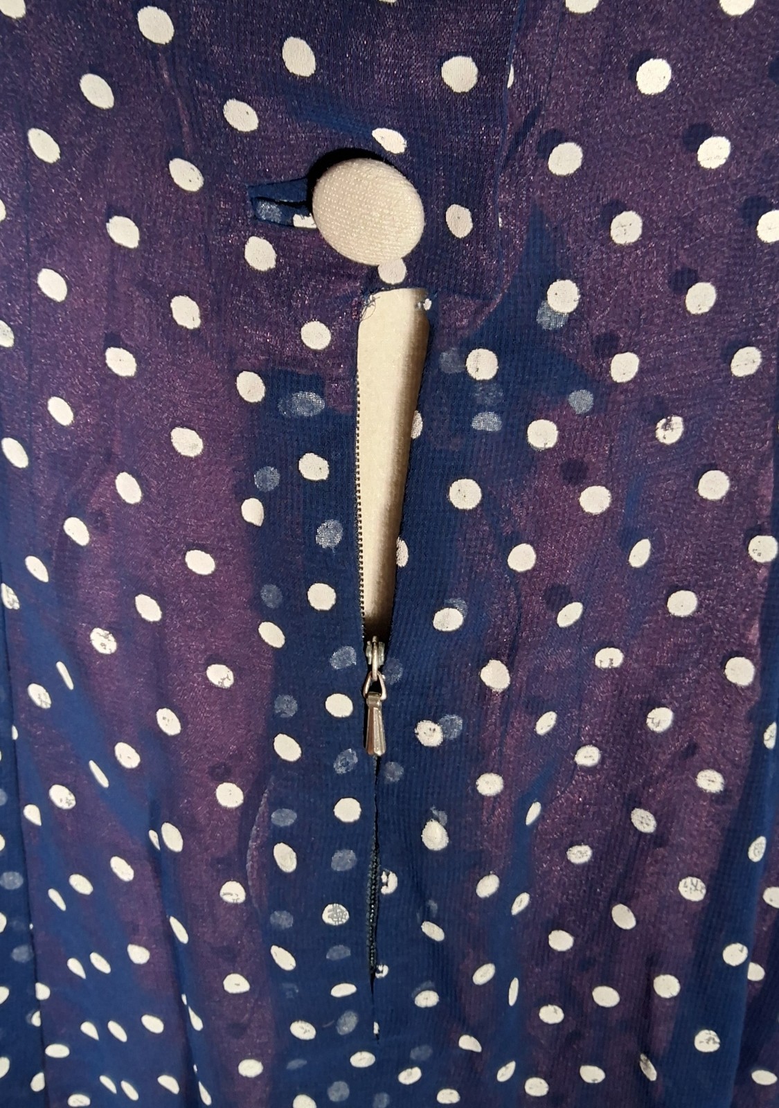 Vtg 70s Blue And White Polka Dots Chifon Long Maxi Dress Korean Tailor Shop Sz S