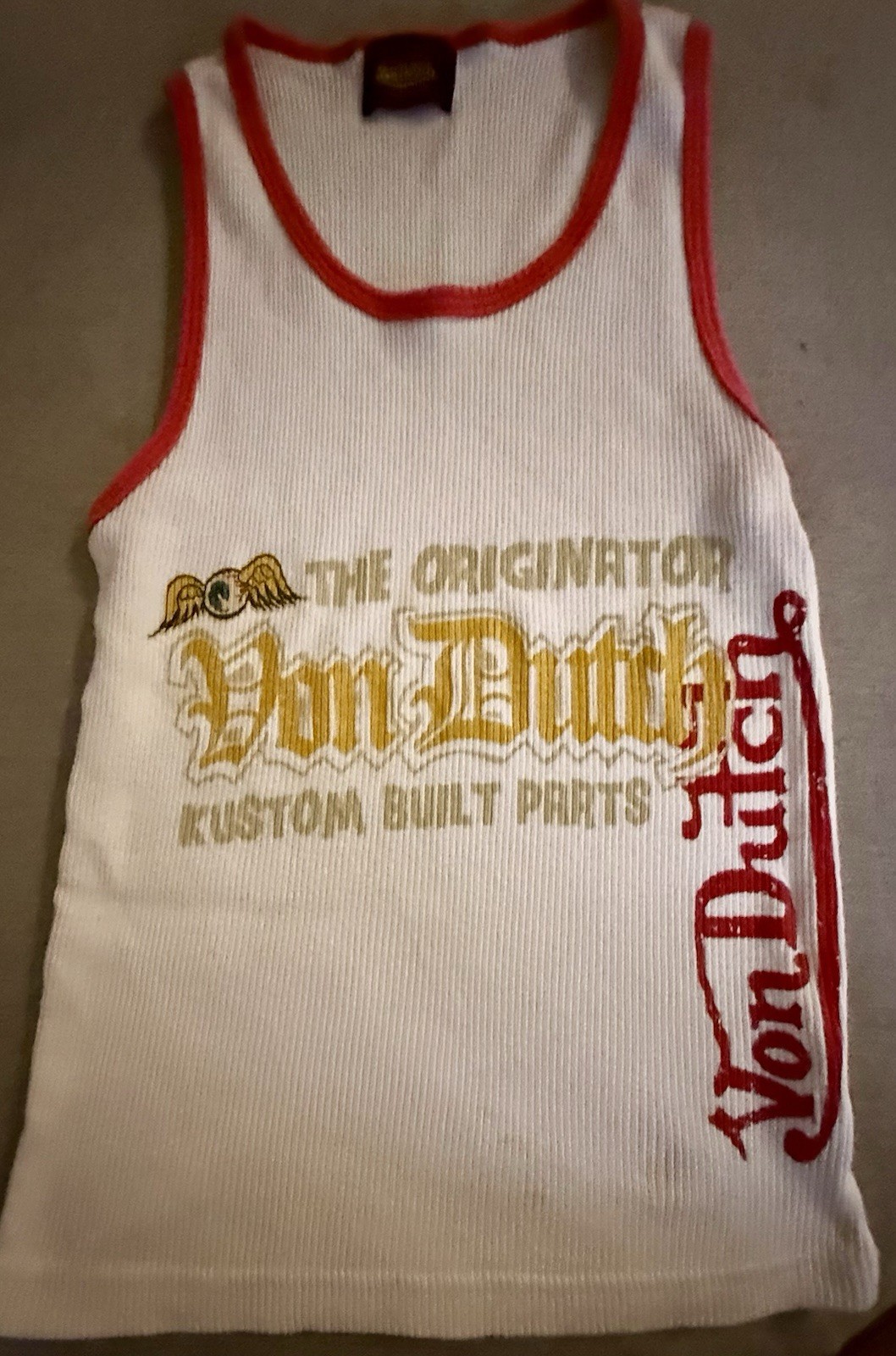 Vintage 2003 Von Dutch Ribbed Tank Top White Red Trim USA Made S/M Y2K LA Store