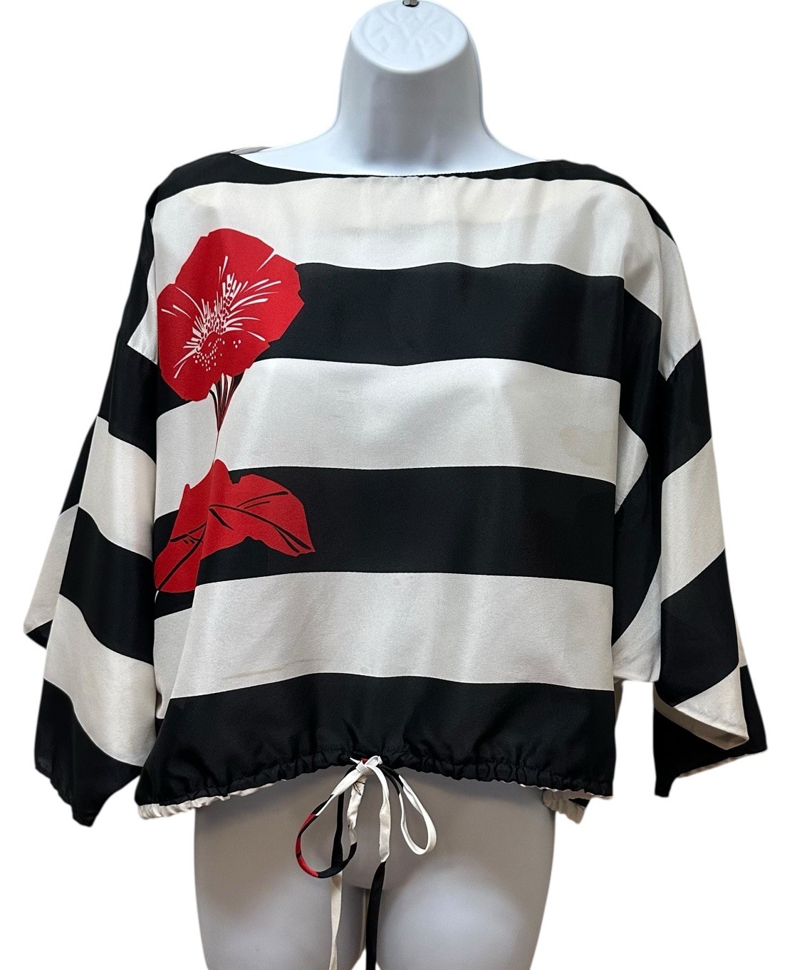 Vintage Alex Coleman California Hawaiian Floral Cropped Silk Oversized Top L