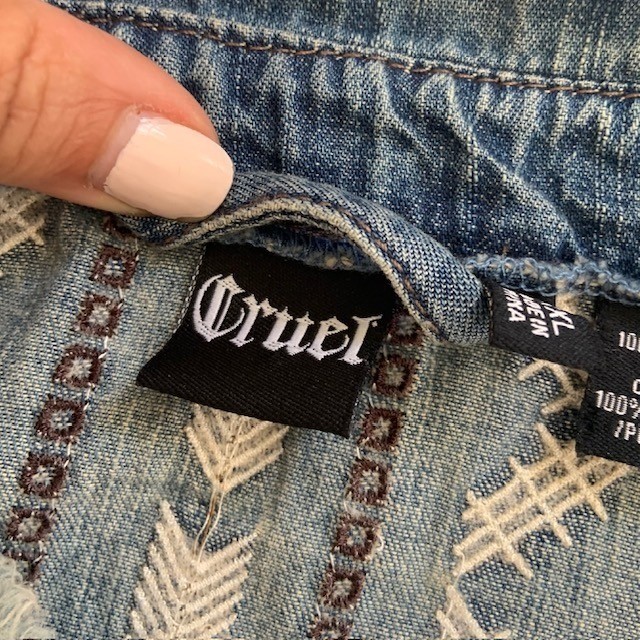 Cruel Girl Denim Vest XXL Embroidered Western Boho Cowgirl Chic Country Concert