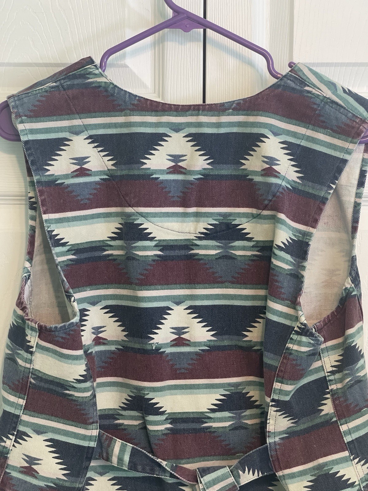 Vintage STAMPEDE Western Tie Back Vest Southwest Aztec Print Sz Med