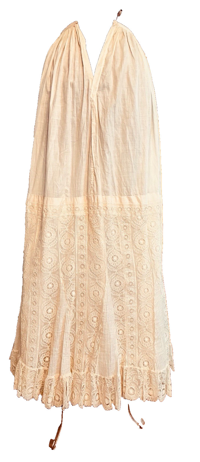 Edwardian White Cotton Petticoat Spider Medallion Brussels Lace Eyelet Ladders