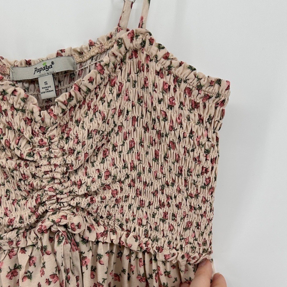 Papaya Y2K VTG FeminineChic Cottagecore Boho Girly Beige Floral Camisole Top SzS