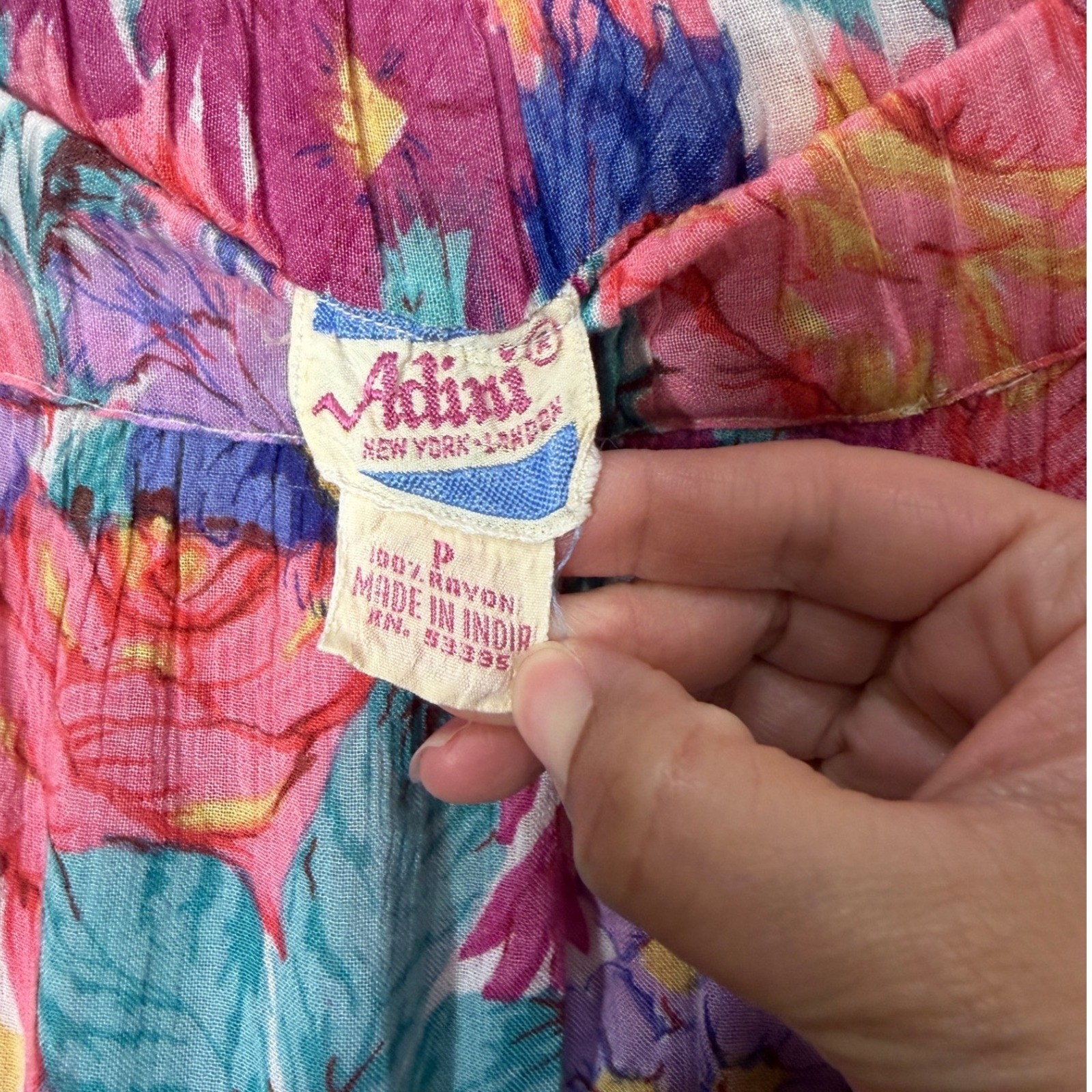 Vintage Adini Floral Tiered Maxi Skirt Pink Yellow Blue Rayon Boho Size P