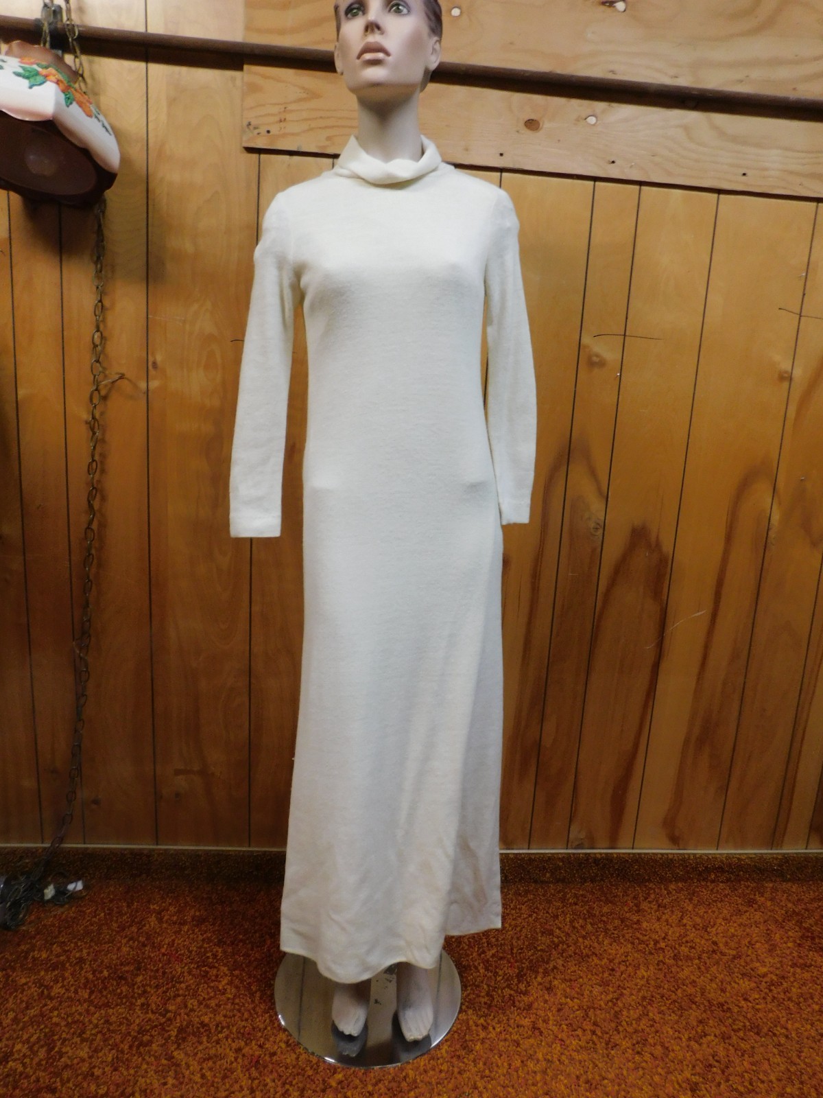 Vintage 1970’s WILLI OF CALIFORNIA Ivory Cotton? Knit Dress Long Waist 30″*