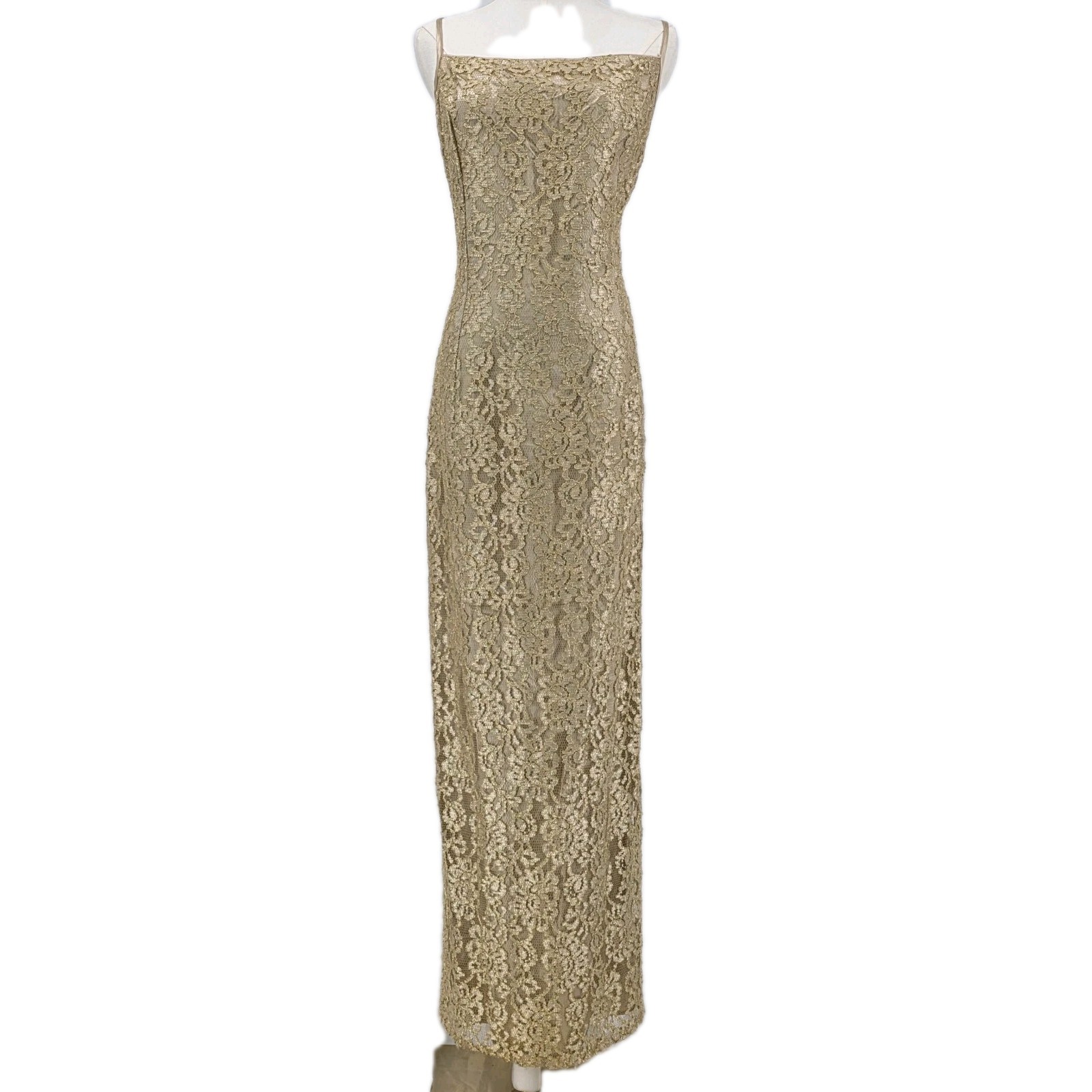 Vintage Glam Jessica McClintock Gunne Sax Gold Lace Gown Dress Women 13/14 52”