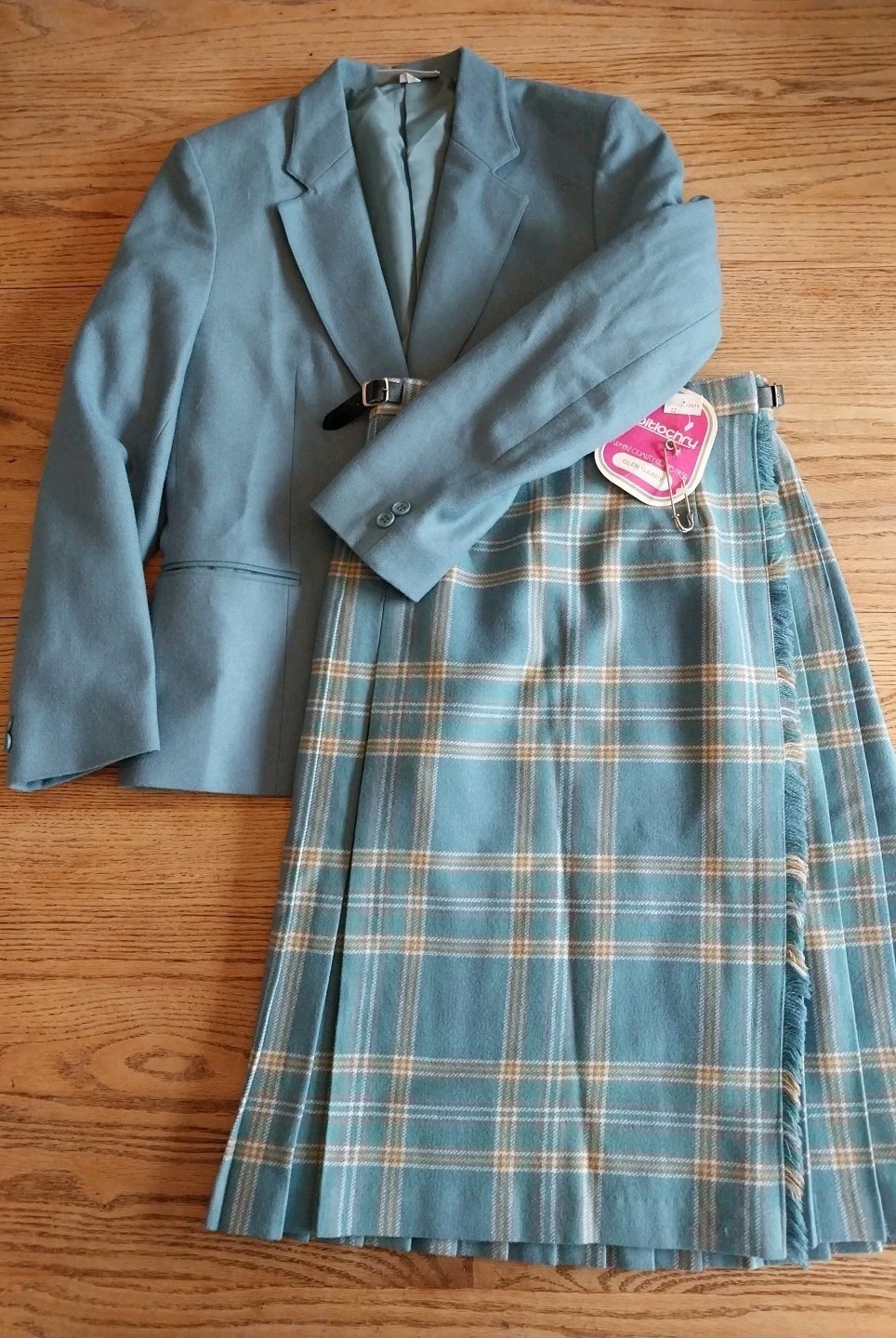 Rare Vtg NWT NOS Pitlochry Blazer & Kilt Set Wool Blue Scotland Womens 12UK US S