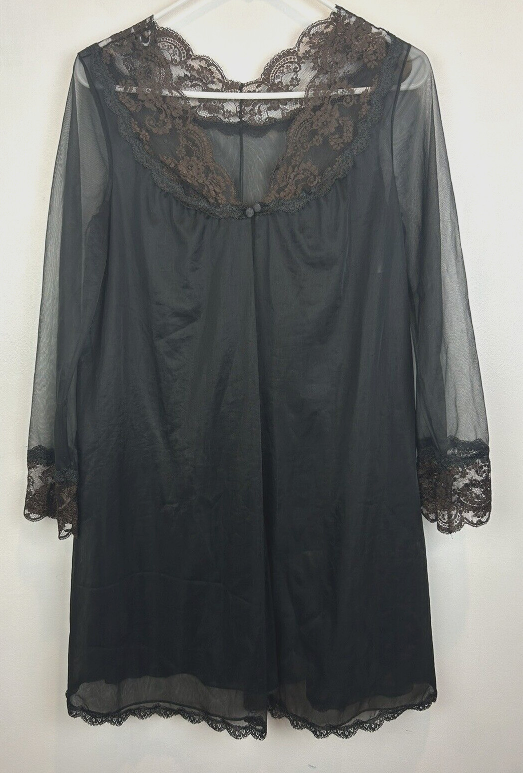 Vintage Robe Womans S Black Sheer 60s Sexy Brown Lace Whimsigoth Read