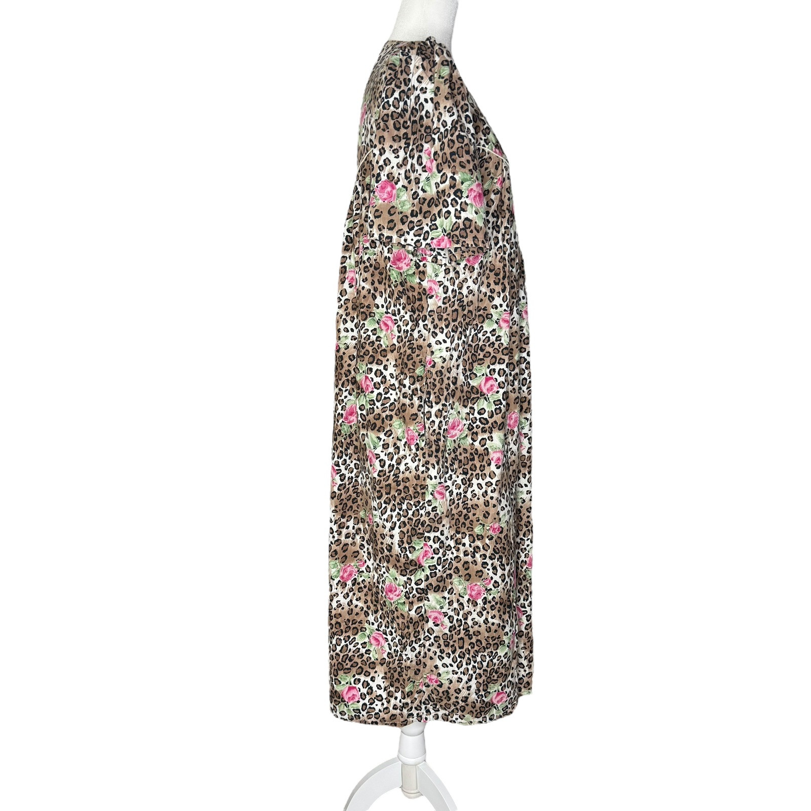 1980s Vintage Barbizon S Animal Print Floral Nightgown Muumuu House Dress Cotton