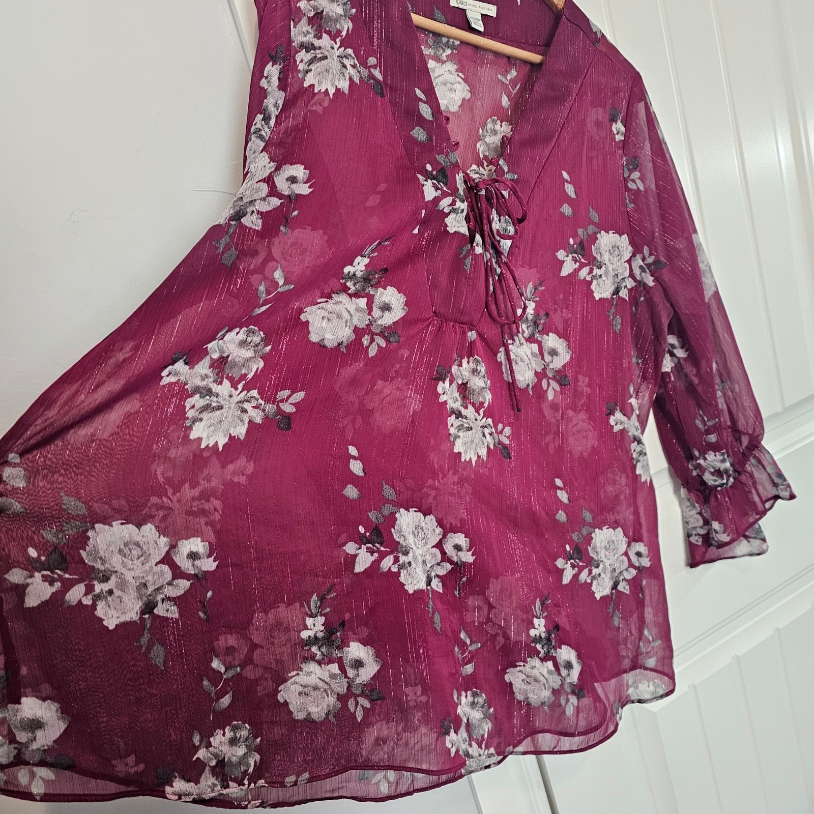 Cato Y2K Floral Blouse Women 18/20W Purple Whimsygoth Fairy Boho Relaxed Cottage