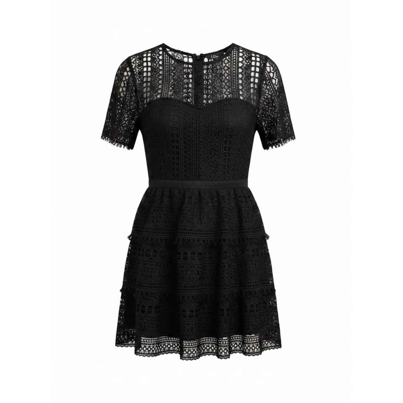 Lulus Black Lace Tiered Mini Dress Cocktail Wedding Guest Size M