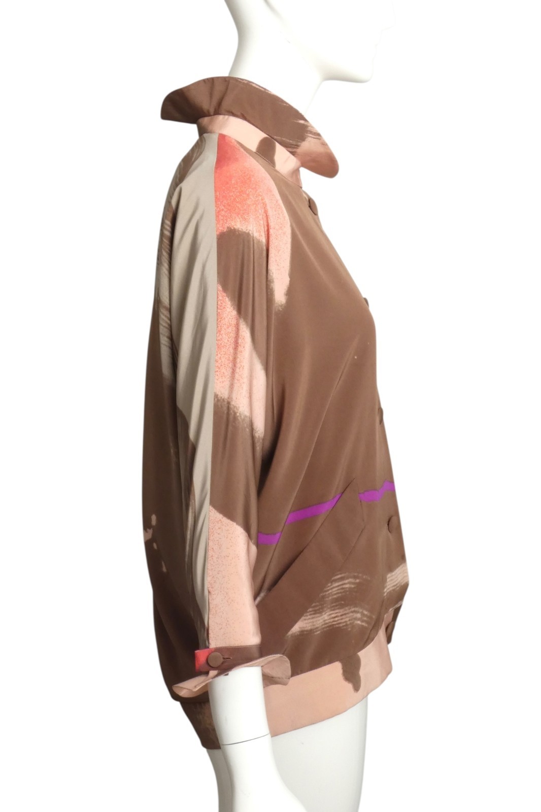PIERRE CARDIN – 1970s Multi Color Brown Silk Blouse, Size 6