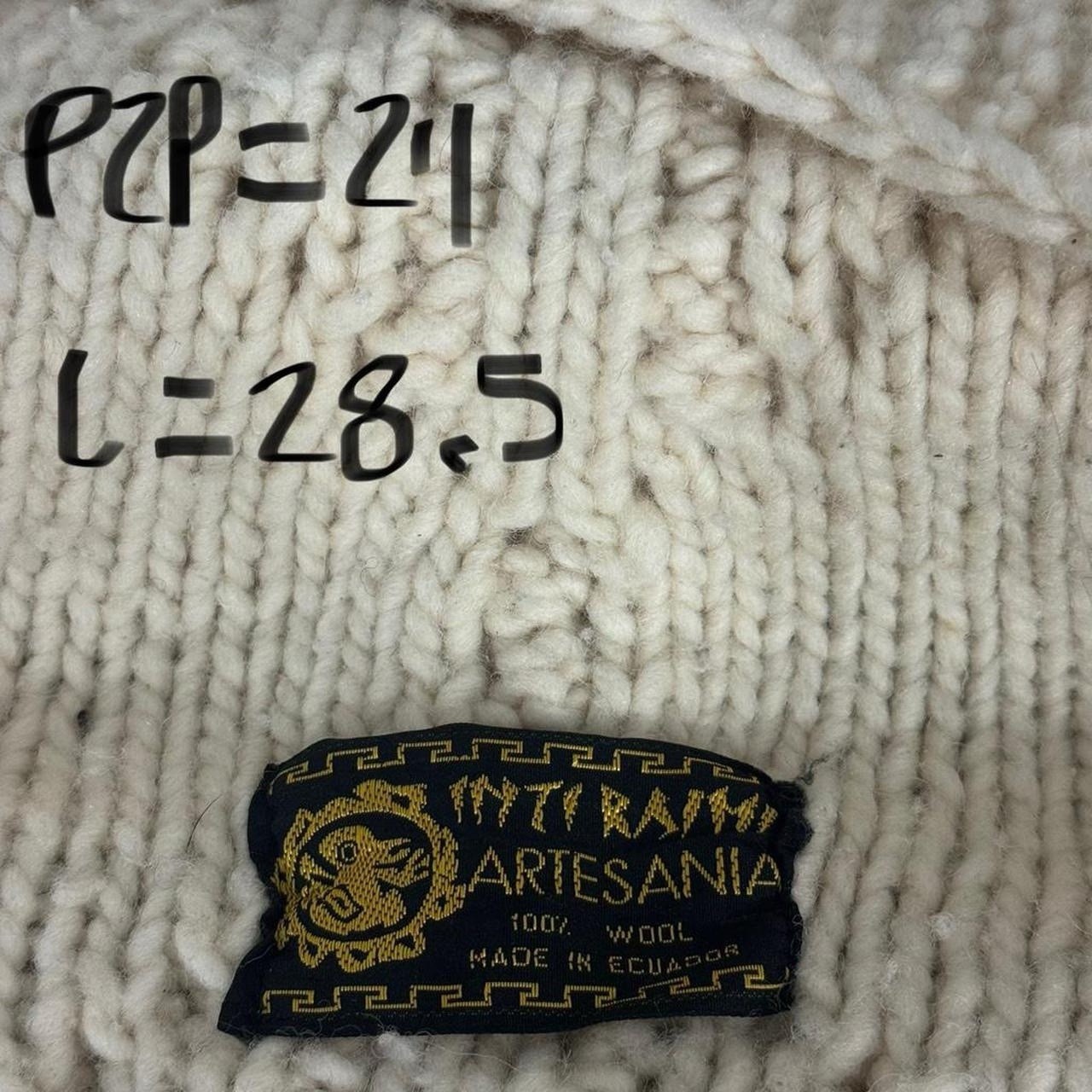 Hand Knit Aran Fisherman Cardigan Cream Cable Knit Wool Sweater Vintage L/XL