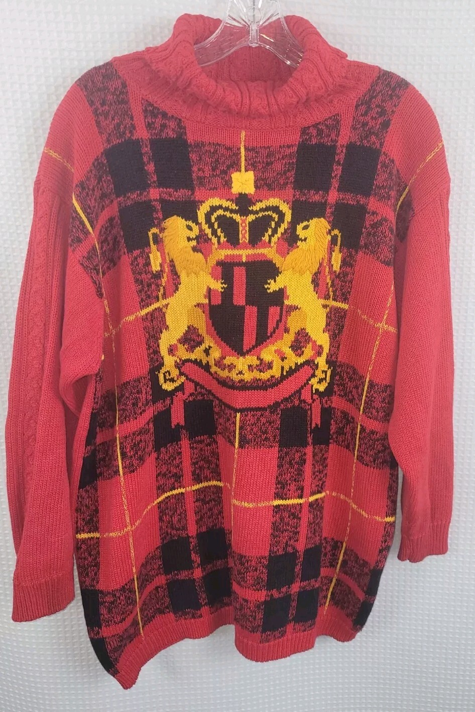 Vintage Womans Jantzen Turtleneck Sweater with Lions Crest Shoulder Pads Size XL