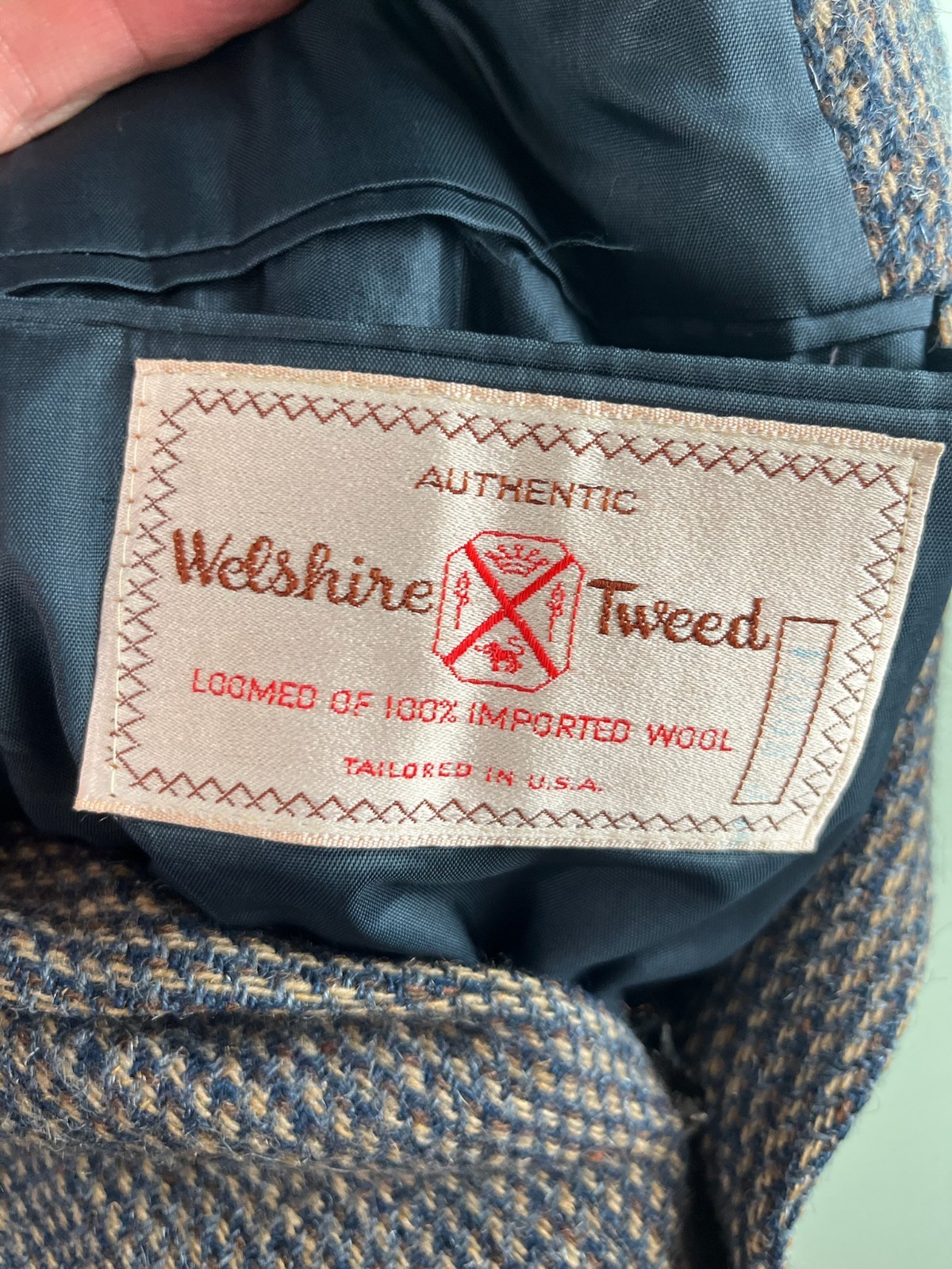 Vintage Mark E 100% Wool Wilshire Tweed Scotland Grey Blue Tan Blazer USA