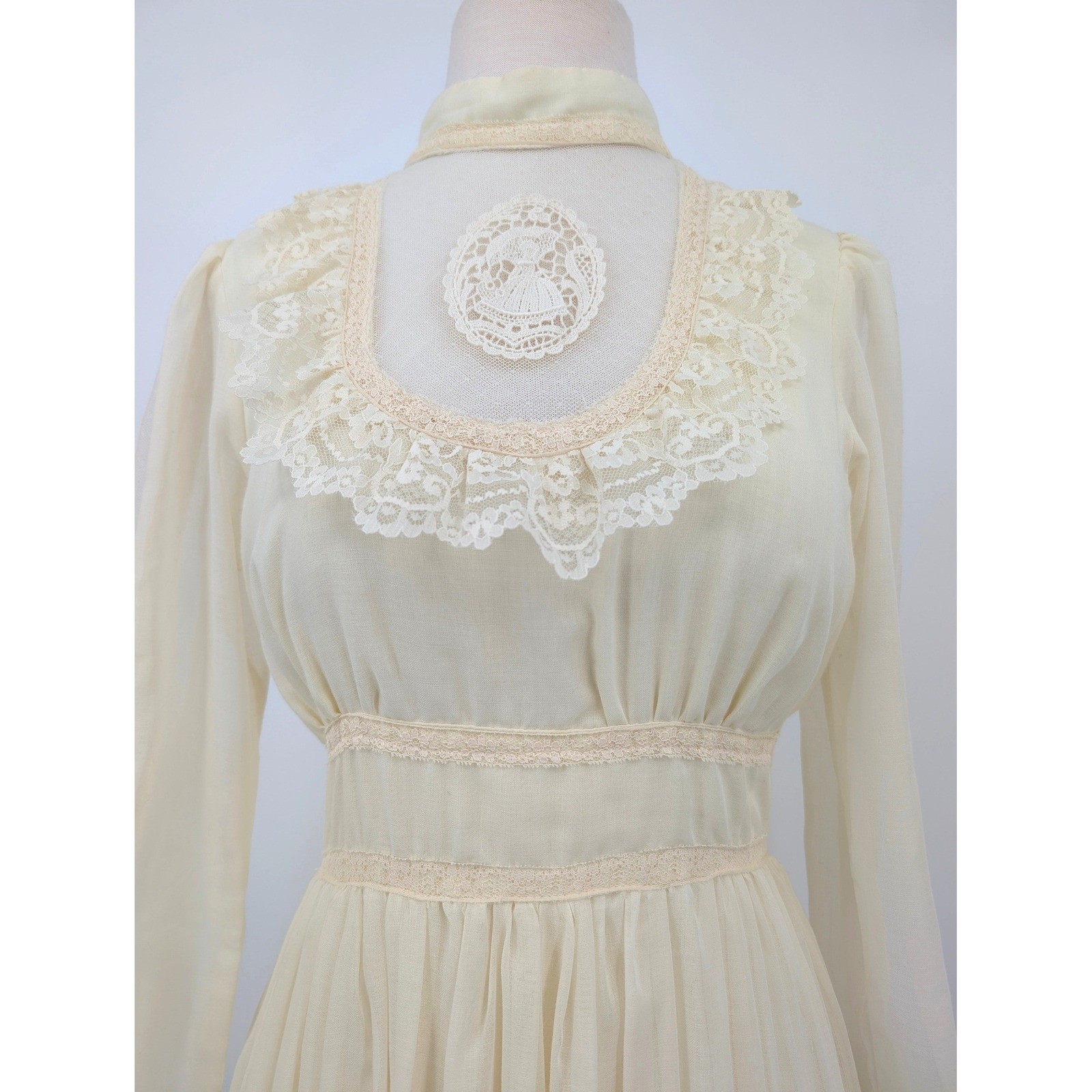 Vintage Gunne Sax by Jessica Ivory Lace Prairie Maxi Dress Romantic Boho Sz 13