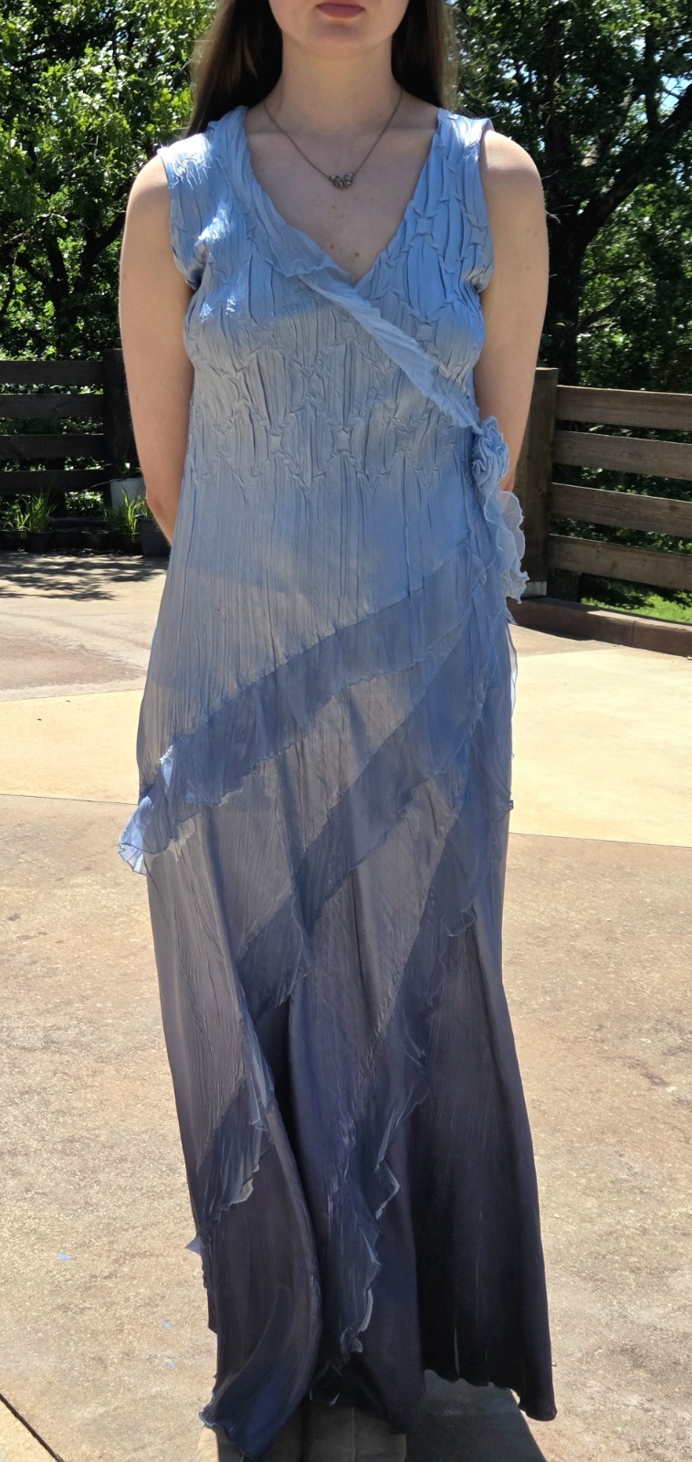 KOMAROV 2 Tone Fairy Garden Dress Crinkled Pleats Whimsical Asymmetrical Hem XL