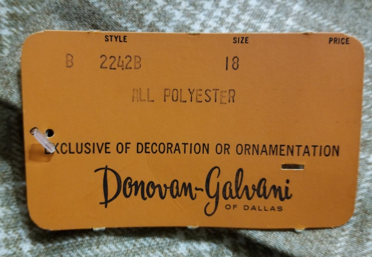NOS Vintage 1970 Donovan Galvani Pant Suit Size 18 Womens 3 Pc Plaid Double Knit
