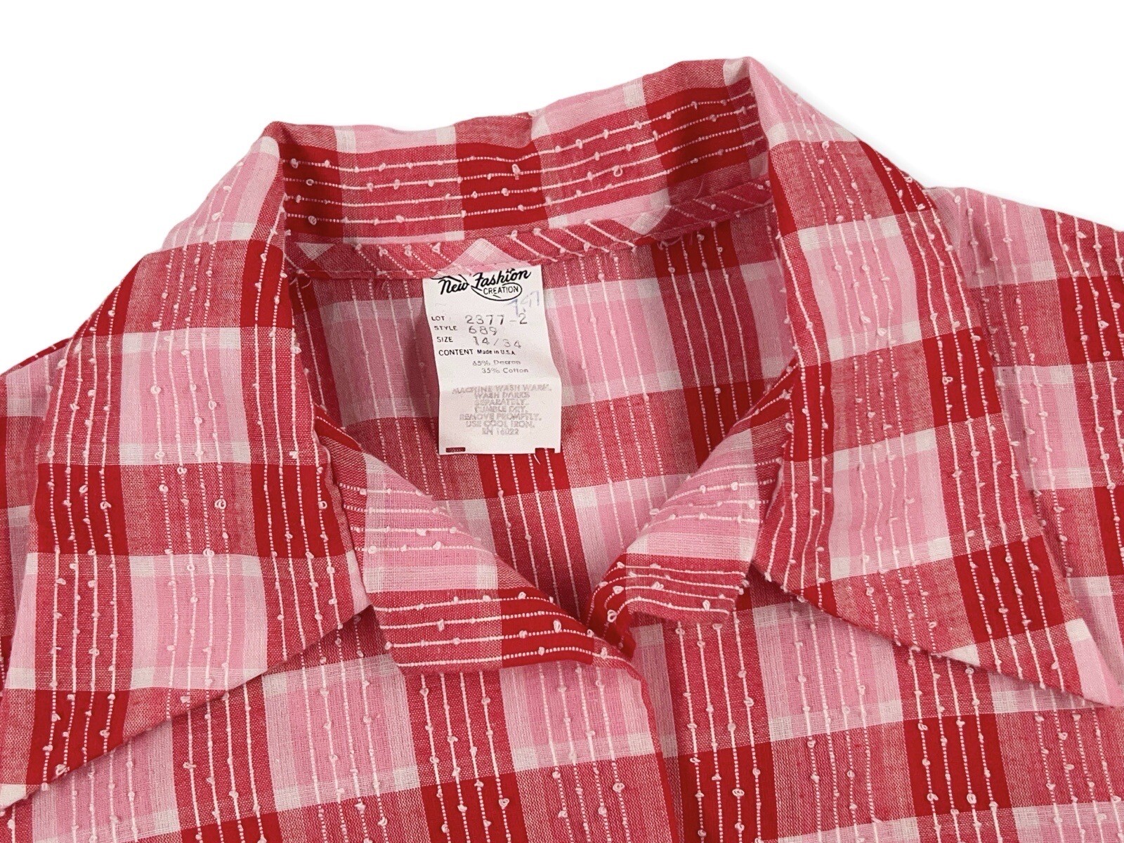 VINTAGE 50S RED PLAID SWISS DOT BLOUSE SIZE 14 NEW FASHION CREATION ROCKABILLY