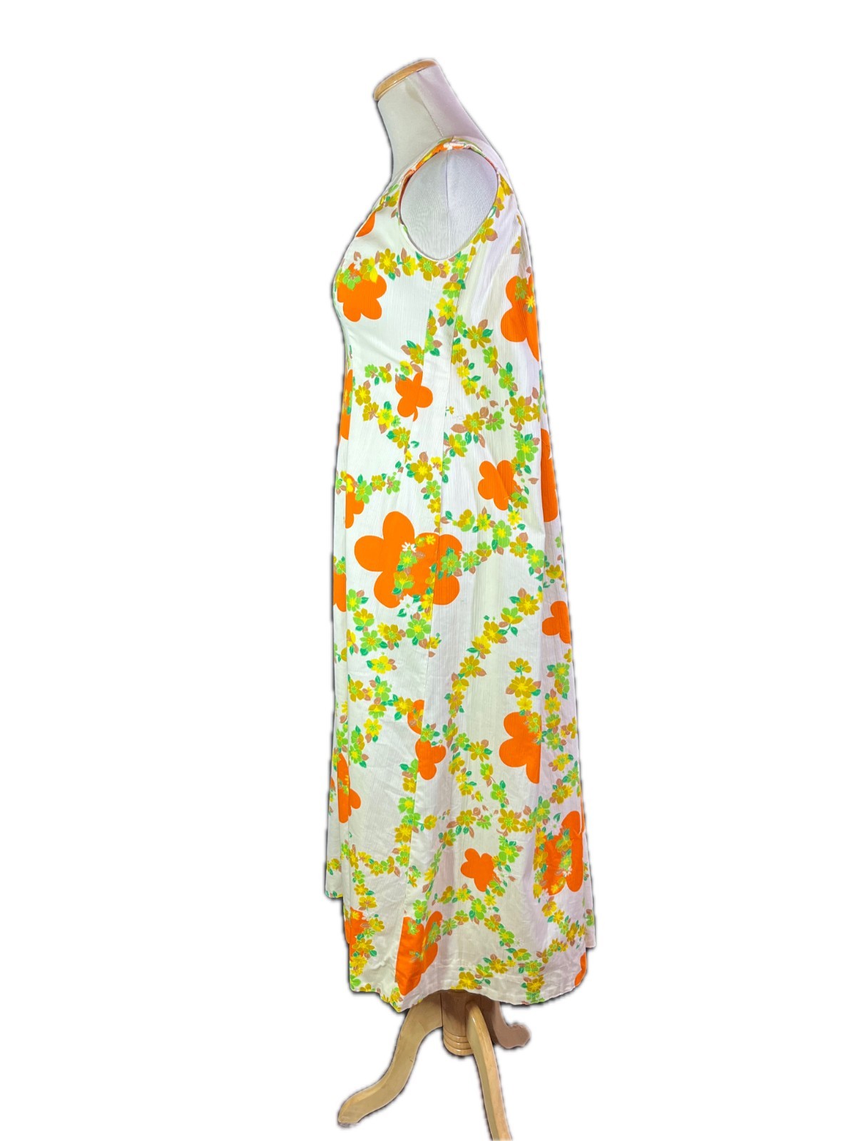 Vintage late 60s Sleeveless Floral Dress Orange