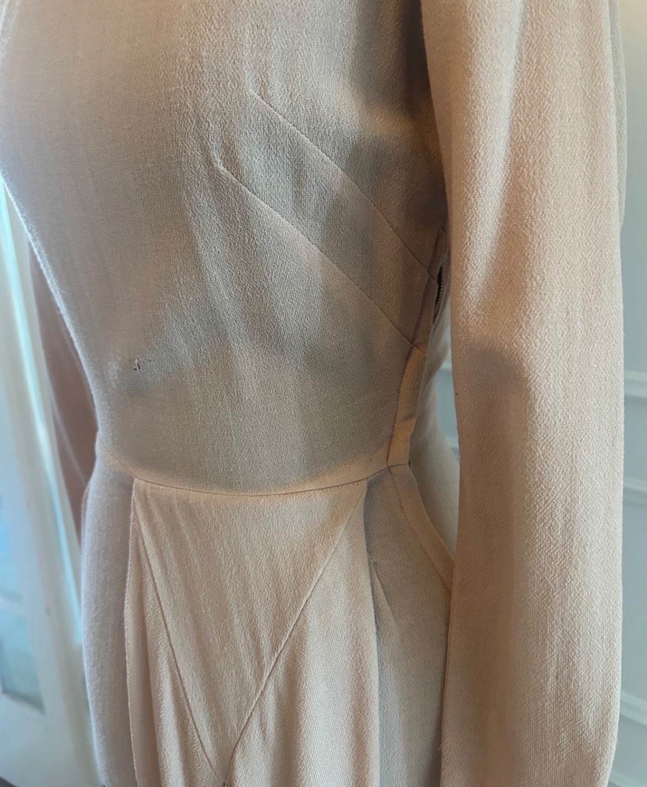 1940s Handmade Forstmann virgin wool crêpe dress dusty pink draped XXS 32