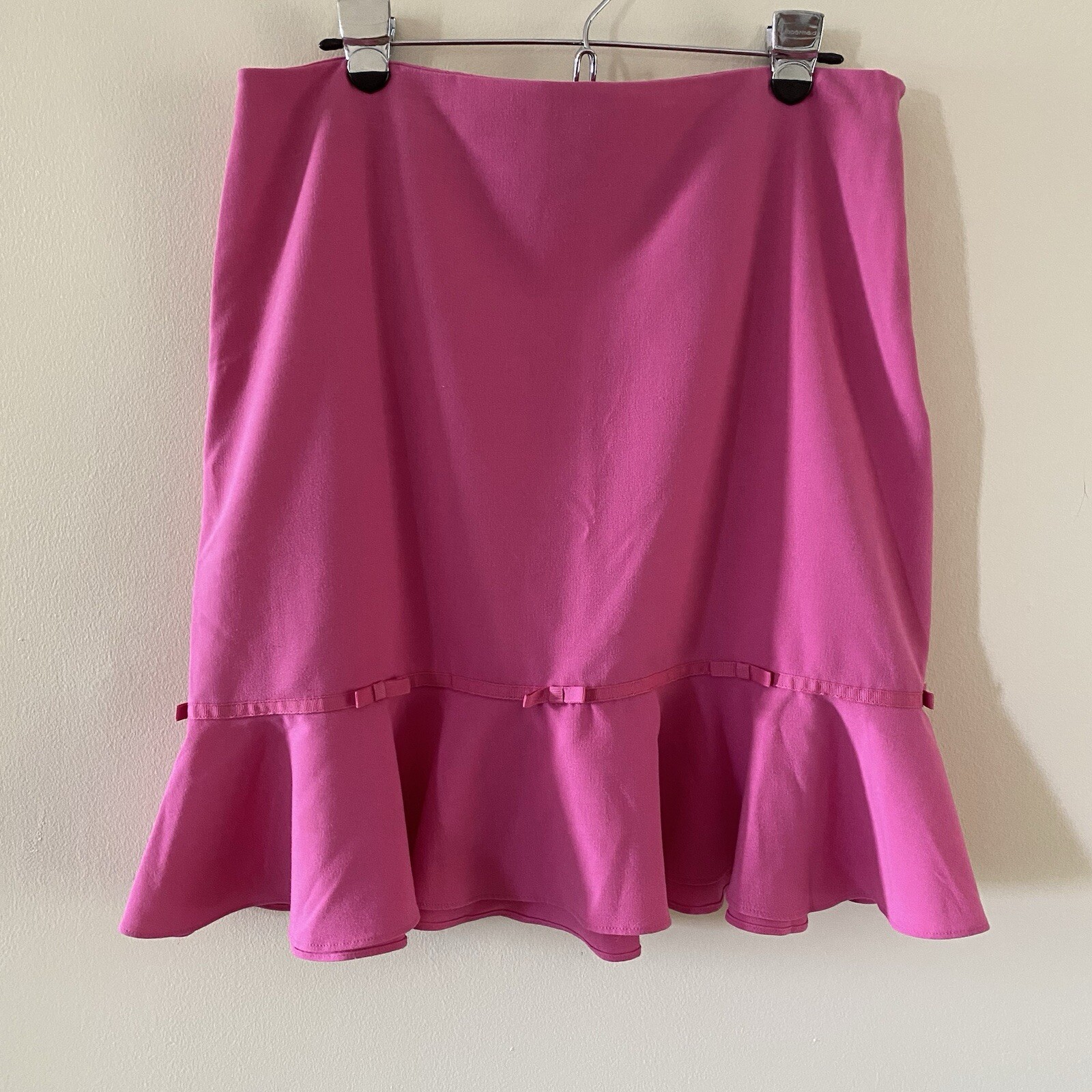 Vintage Giorgio Fiorlini Pink Ruffle Skirt Size 16 Side Zip Knee Length