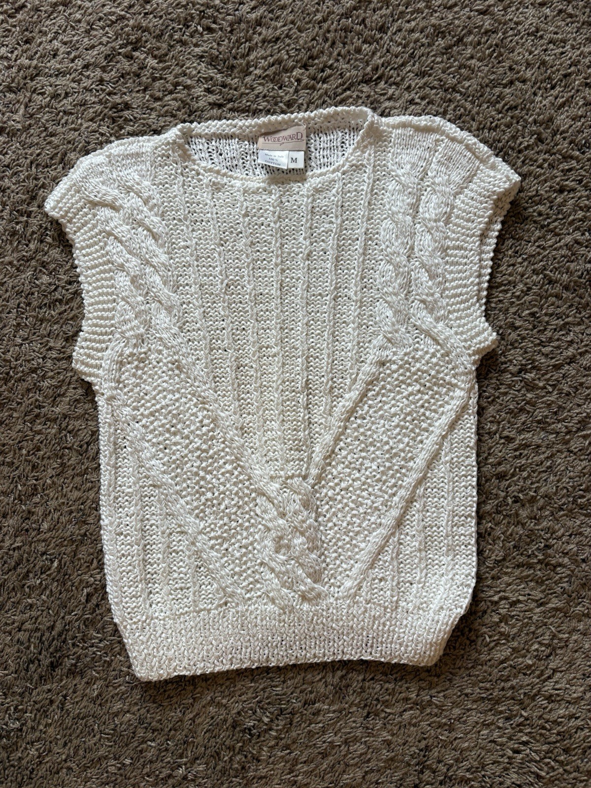 Vintage Woodward Cotton Sweater Vest Fisherman Cable Knit White Sz M