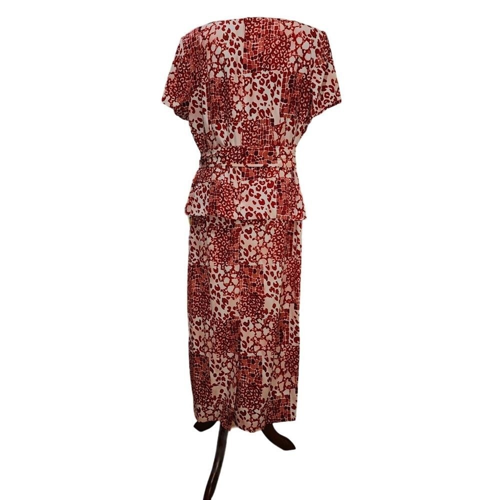 Vintage 90s Sag Harbor Missy Red Printed Midi Belted Dress Size 16