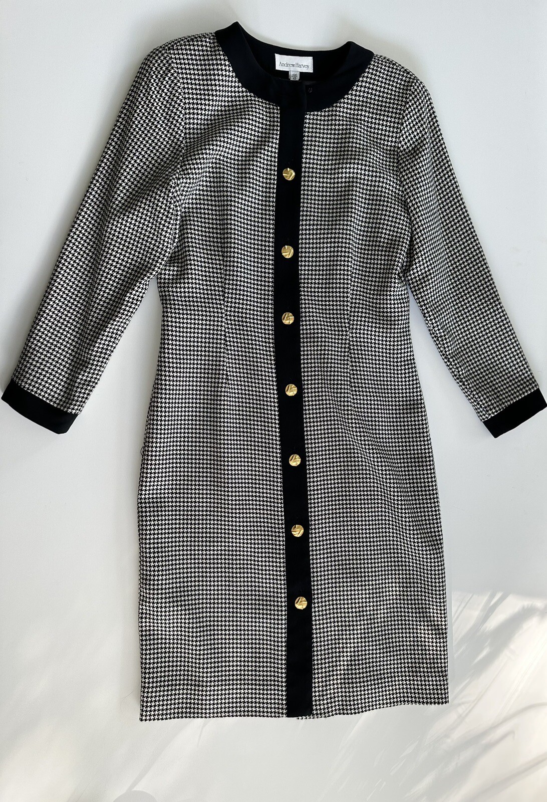 Vintage 90s Andrew Harvey Black White Plaid Women’s Coat Cardigan ~ Size 10