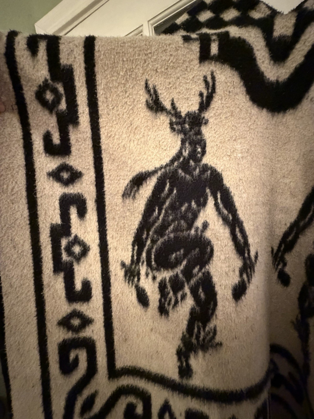 Vintage Reversible Black And White Native Indigenous Wool Poncho