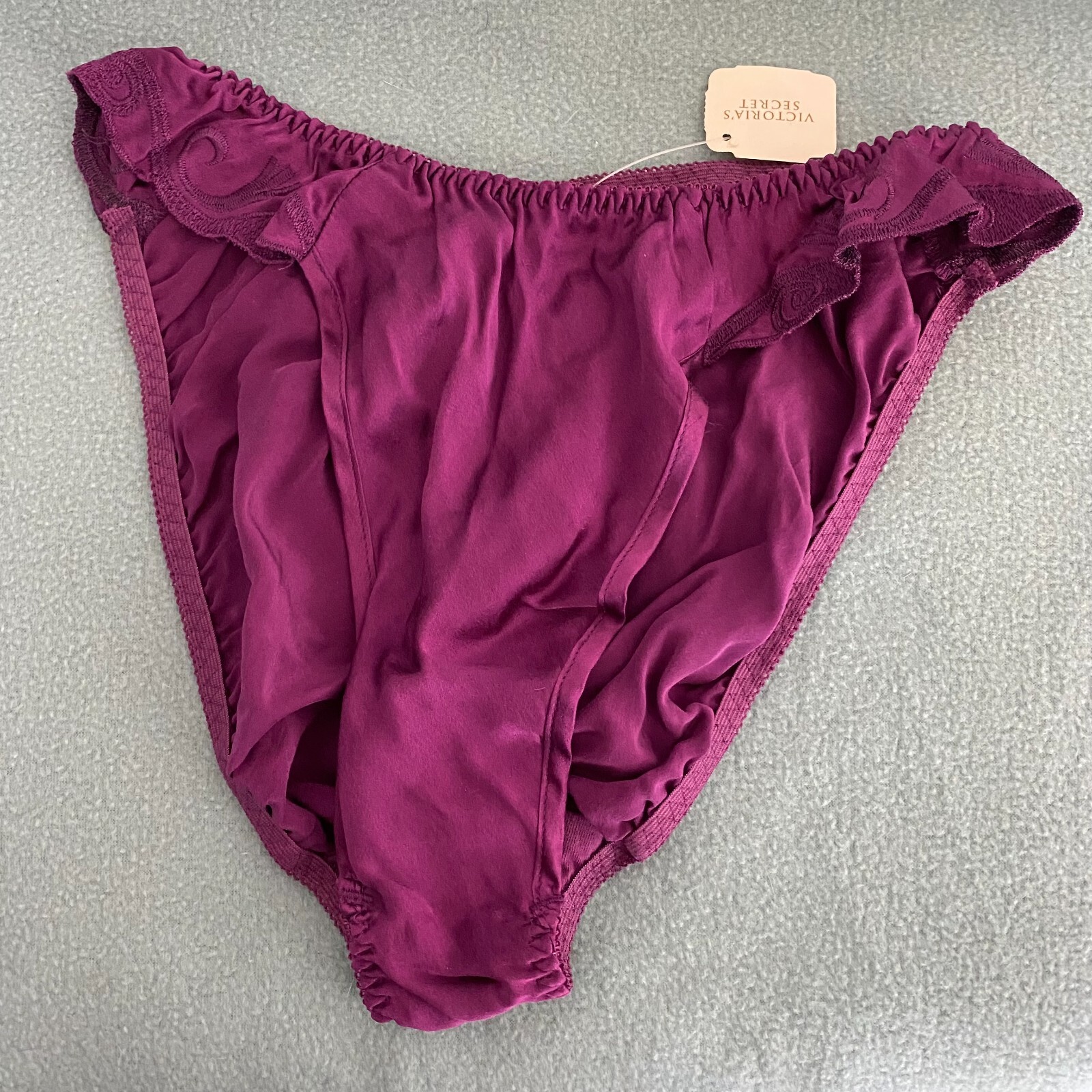 Victorias Secret Size Small 5 Gold Label High Thigh Panties 100% Silk Purple New