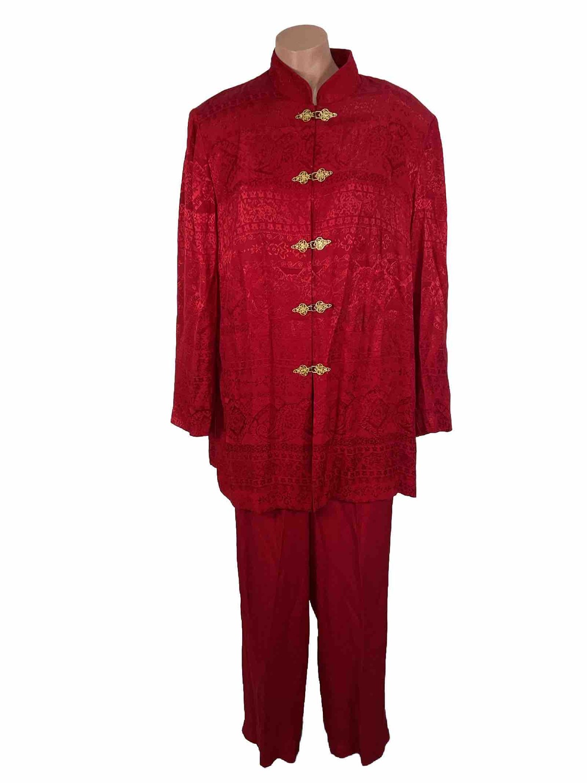 Vintage R&M Richards by Karen Kwong Red Asian Style Floral Satin Set PLUS 14W