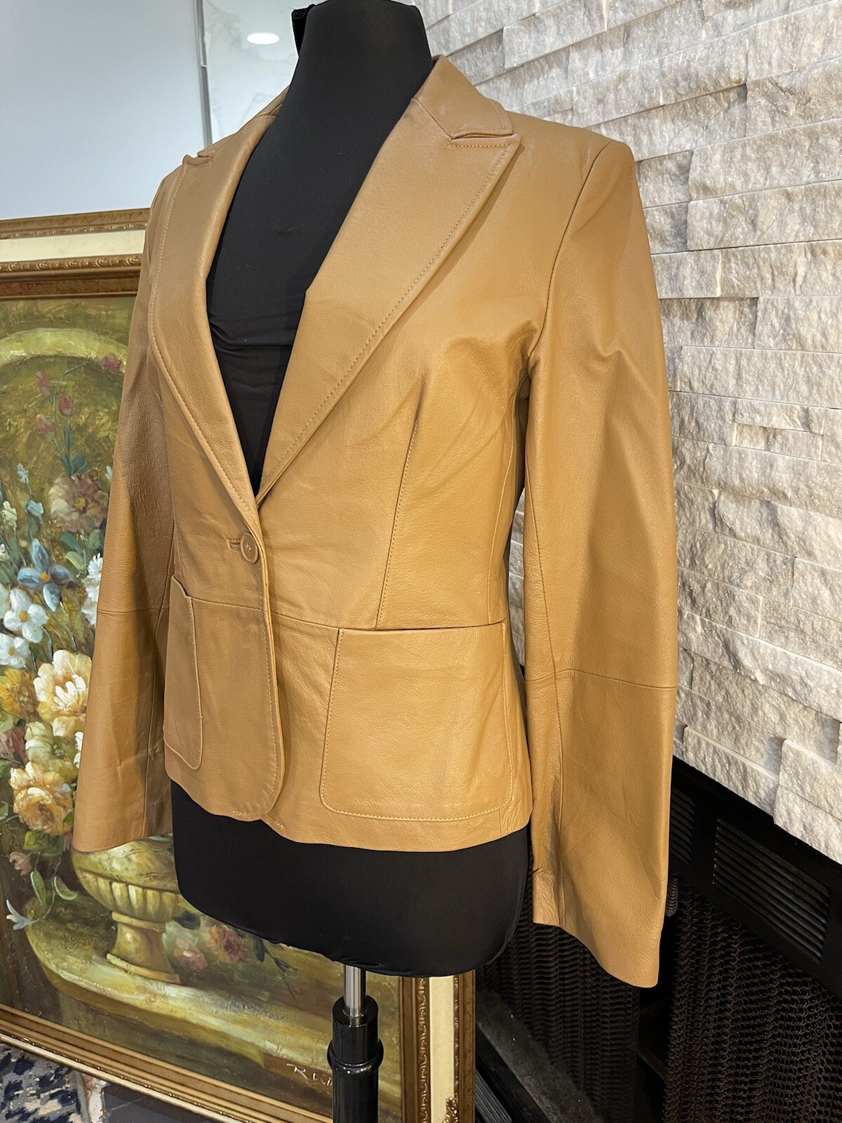 90s Y2K Rampage Camel Brown Leather Blazer Jacket Size Large Vintage