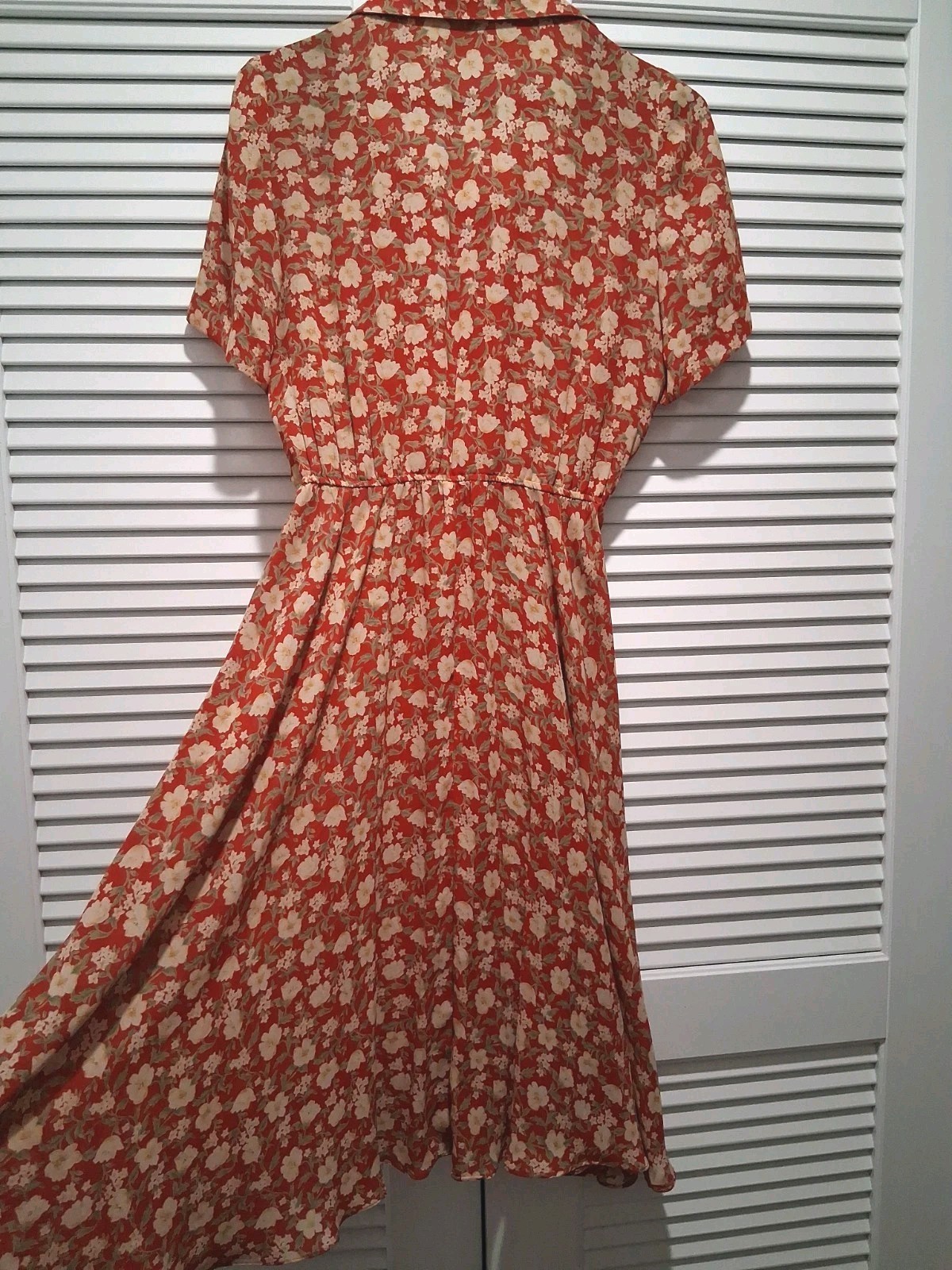 Vtg Warren Saks Fifth Ave Long Dress 10 Floral Buttons Relaxed A-line Short Sl.